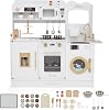 HOMASIS Kinderküche inkl. 22 Zubehör Spielküche mit Licht & Sound Holz Spielzeugküche mit Herd Spüle Ofen Mikrowelle Kaffeemaschine Toaster Eismaschine & Waschmaschine für Kinder ab 3 Jahren (Weiß)