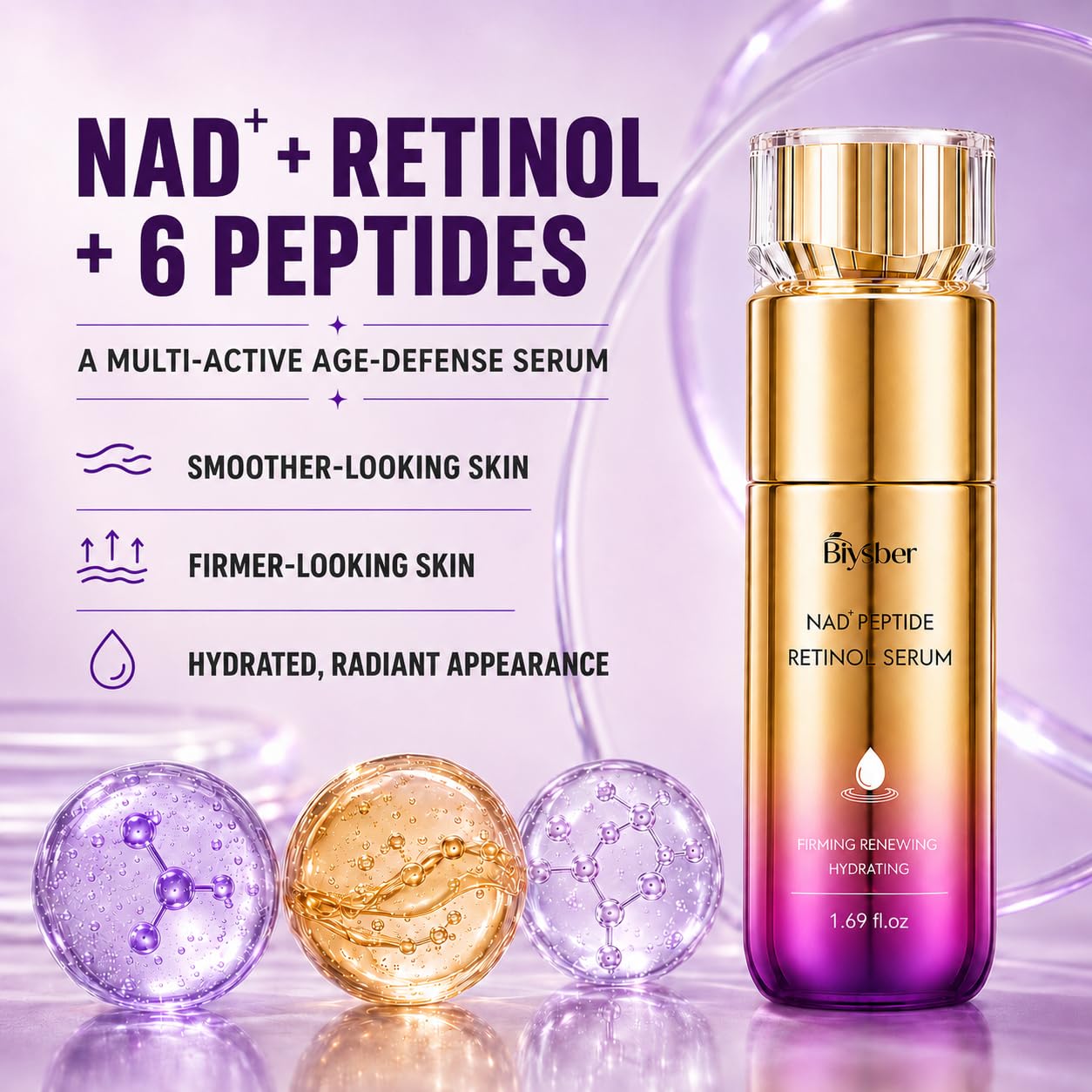 Retinol Serum for Face & Neck with Peptide & NAD+, Firming Collagen Skin Care for Fine Lines, Wrinkles & Hydration, Lightweight Daily Serum for Women & Men