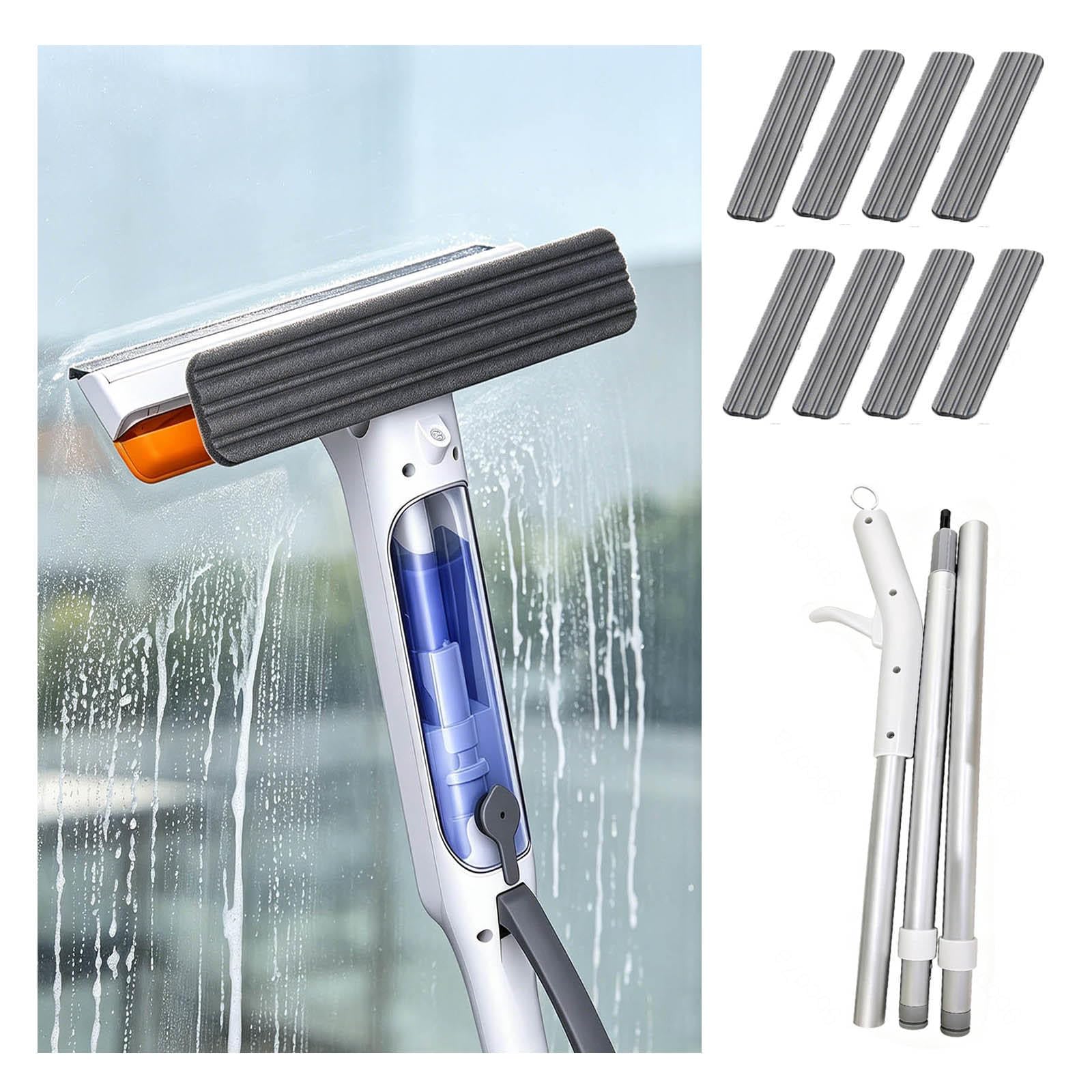 Window Cleaner Telescopic Scraper with Water Tank and 8 Pads Window Scrubber for Shower Glass Car Window