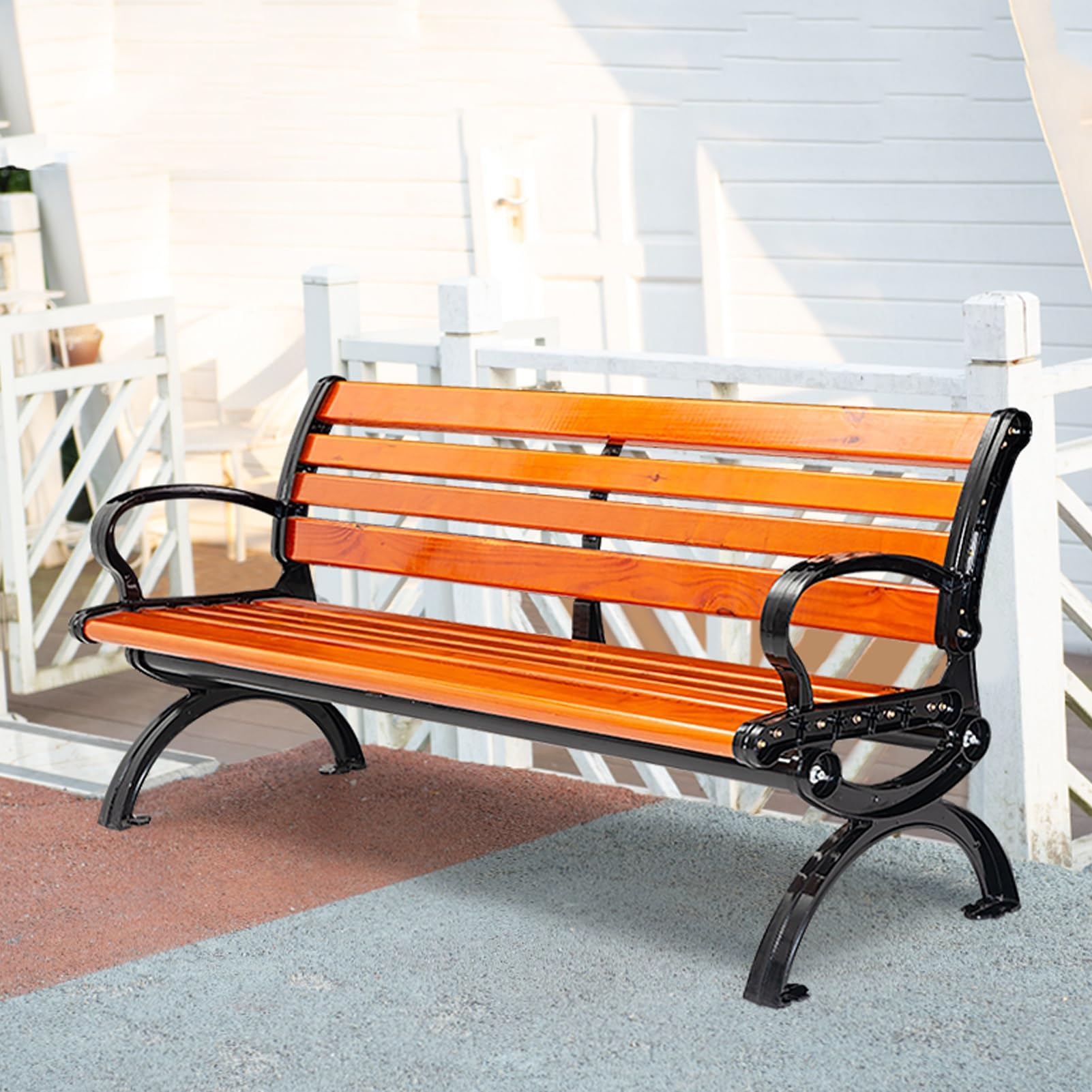 Stalen Tuinbank 2-3-zits,zitbank Parkbank,Buitenbank Robuust Stalen Frame, Terrasbank voor Tuin Balkon Binnenplaats, Weerbestendig Bank Bankje (Color : Nero, Size : 150x40x45cm