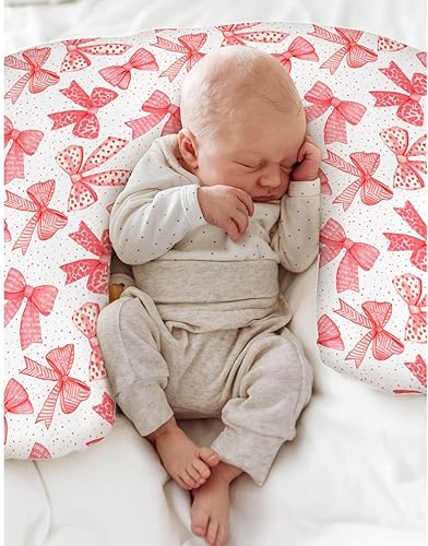 Miniatura 4 de Fundas de almohada de lactancia con lazos rojos para niñas con lazos de pelo rojo, rayas de leopardo, fundas de lactancia para almohadas de