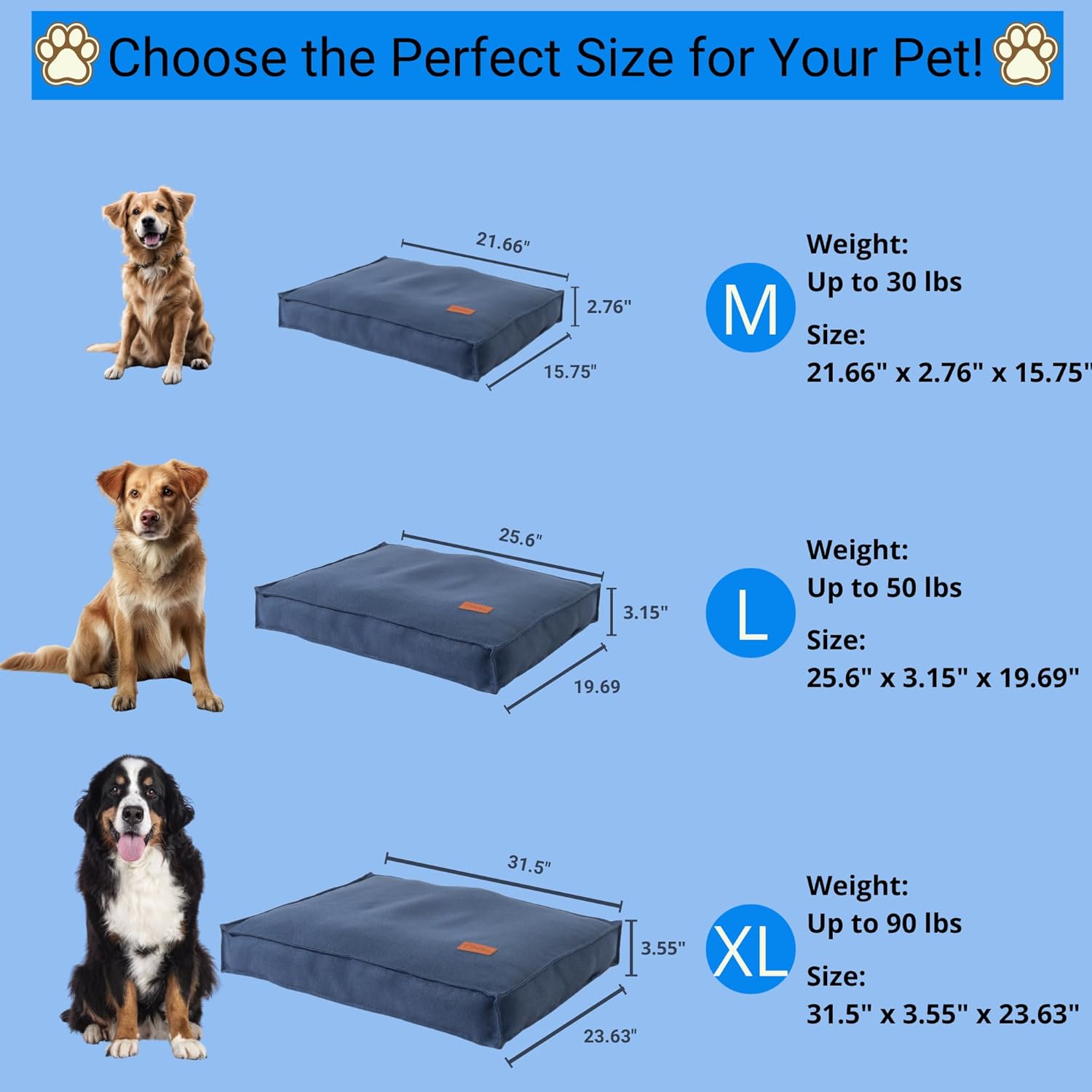 Dog Bed- Crate Bed Orthopedic for Medium and Large Dogs, Soft, Warm and Durable, Removable Washable Cover - Waterproof Inner Lining and Non-Slip Bottom.