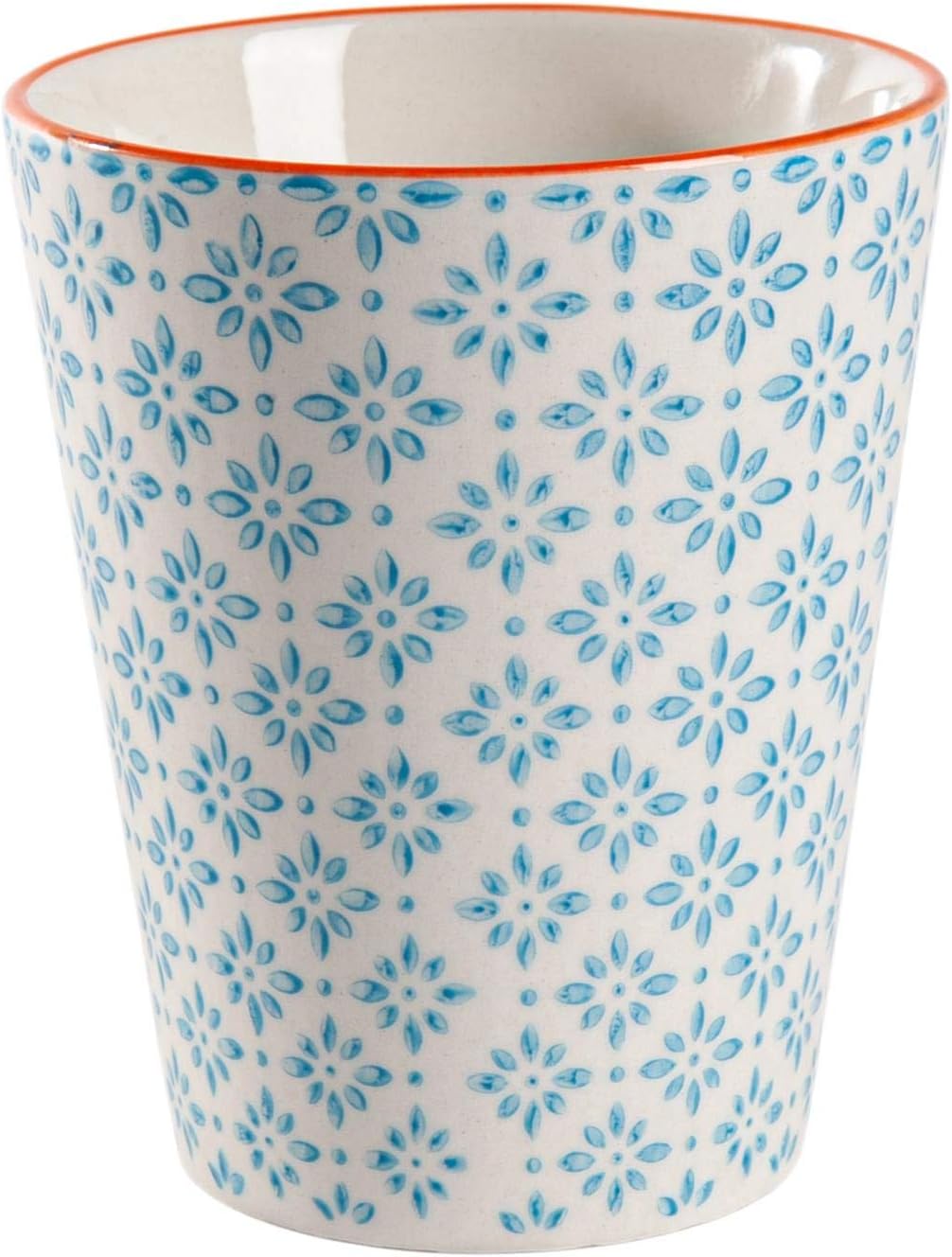 Nicola Spring Hand-Printed Tumbler - 300ml - Blue - Pack of 1 - No Handle Hot Chocolate Cups Breakfast Tea & Coffee Mugs for Kitchens, Cafes & Restaurants