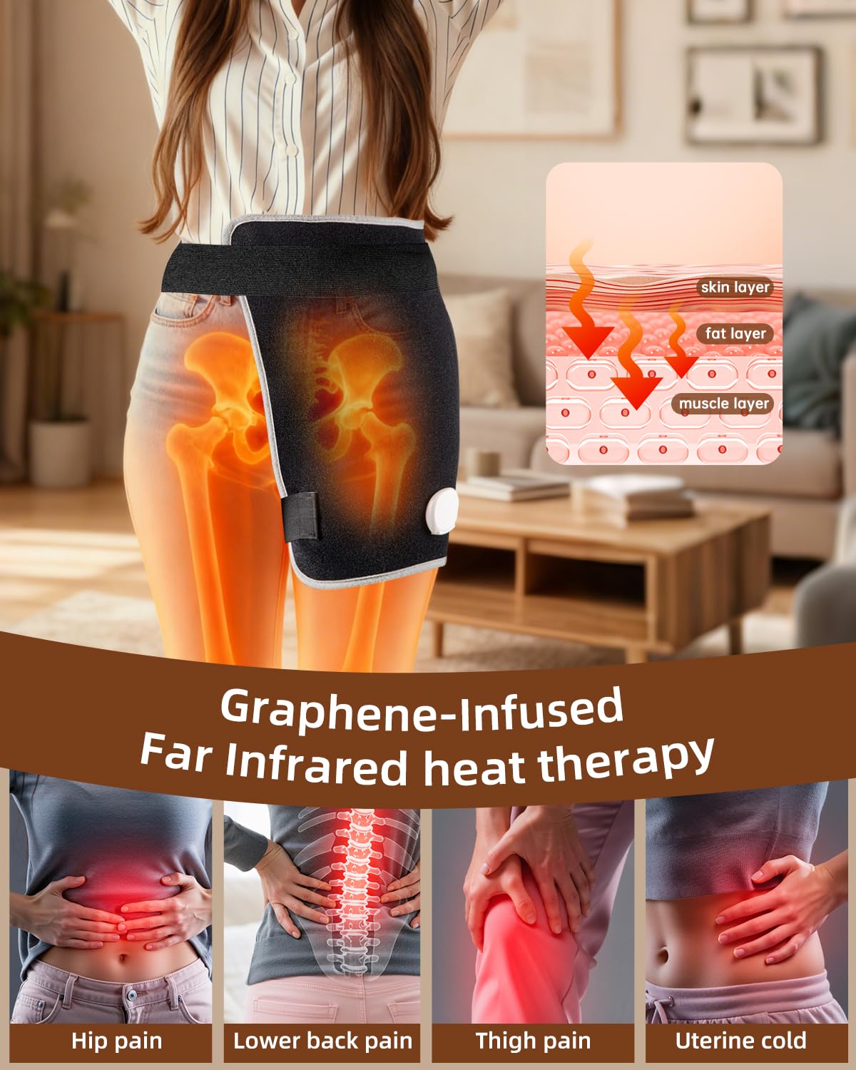 Almohadilla térmica de cadera con infusión de grafeno para aliviar el dolor de ciática, envoltura térmica para espalda baja, glúteos, muslos, almohadilla de calor eléctrica de gran tamaño con apagado