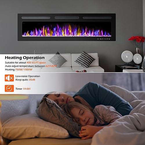 Miniatura 33 de Chimenea eléctrica de 30 pulgadas montada en la pared y empotrada con control remoto, calentador de chimenea de pared ultrafino de 750/1500 W