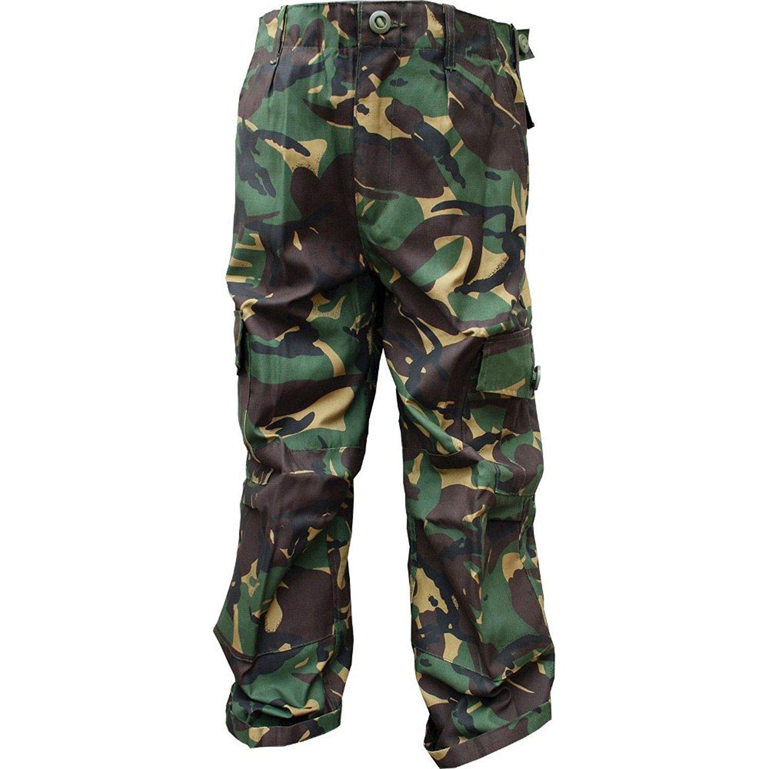 Boys Army Combats Woodland Camouflage Soldier Cargo Trousers, Green, 13-14
