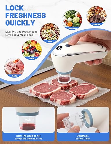 Miniatura 7 de WanshengLe - Sellador al vacío de mano para alimentos, máquina selladora al vacío compacta inalámbrica, sellador de alimentos portátil con 30 bolsas