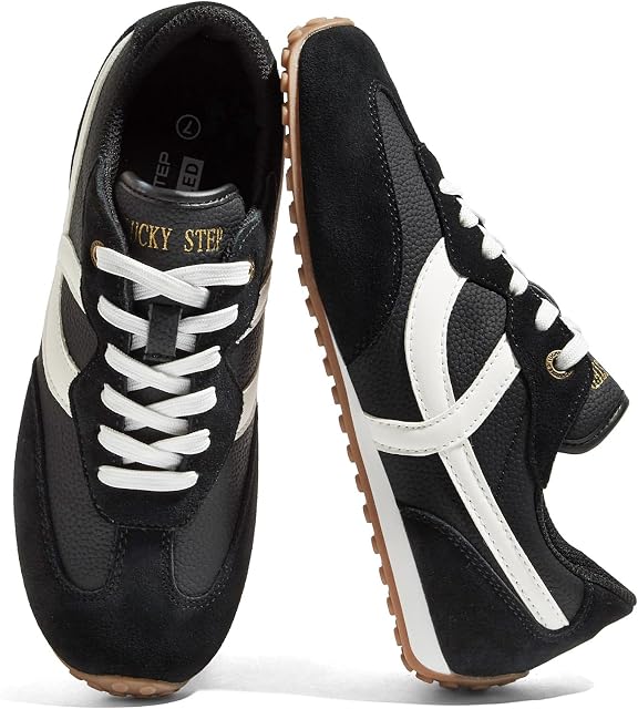 LUCKY STEP Women's Fashion Sneakers - Casual Retro Running Shoes - Non Slip Lightweight Trendy Comfortable Walking Footwear