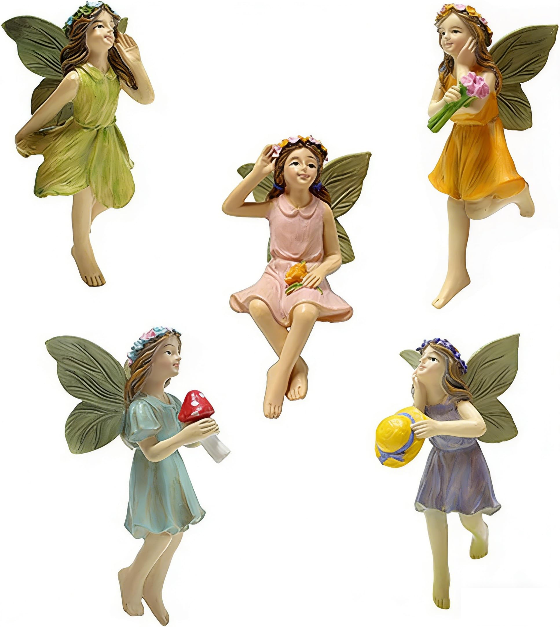 5 Pcs Miniatures Fairies Figurine Mini Garden Figurine Set Flower Fairy Statues Without a Stick for Outdoor Lawn Yard Home Decor Lovely Resin Pot Angel Accessories (Flower Fairy)