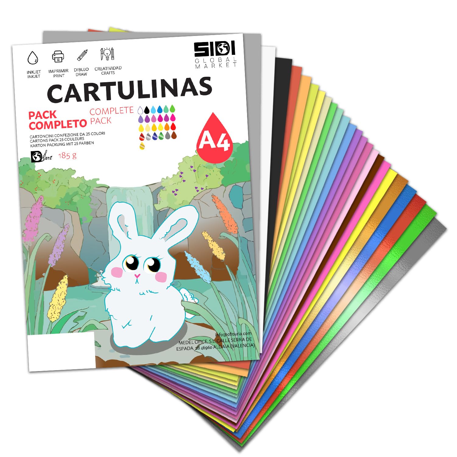 Cartulina A3 Fluor 185 g Cartulina Fluorescente de Colores Neon para Manualidades, Scrapbooking, Impresora Inkjet y Láser, Pack Variado Alta Visibilidad – SIDI (fluor, 25h) — view 75