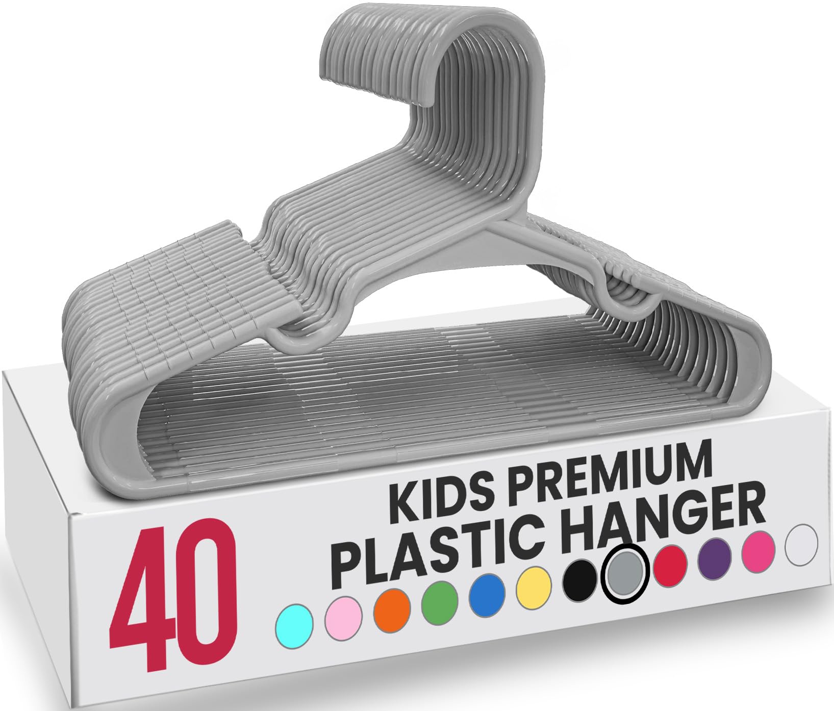 Utopia Home Plastic Kids Hangers for Clothes (Pack of 40) - Durable and Slim Baby and Children’s Hangers - Space Saving (Grey)