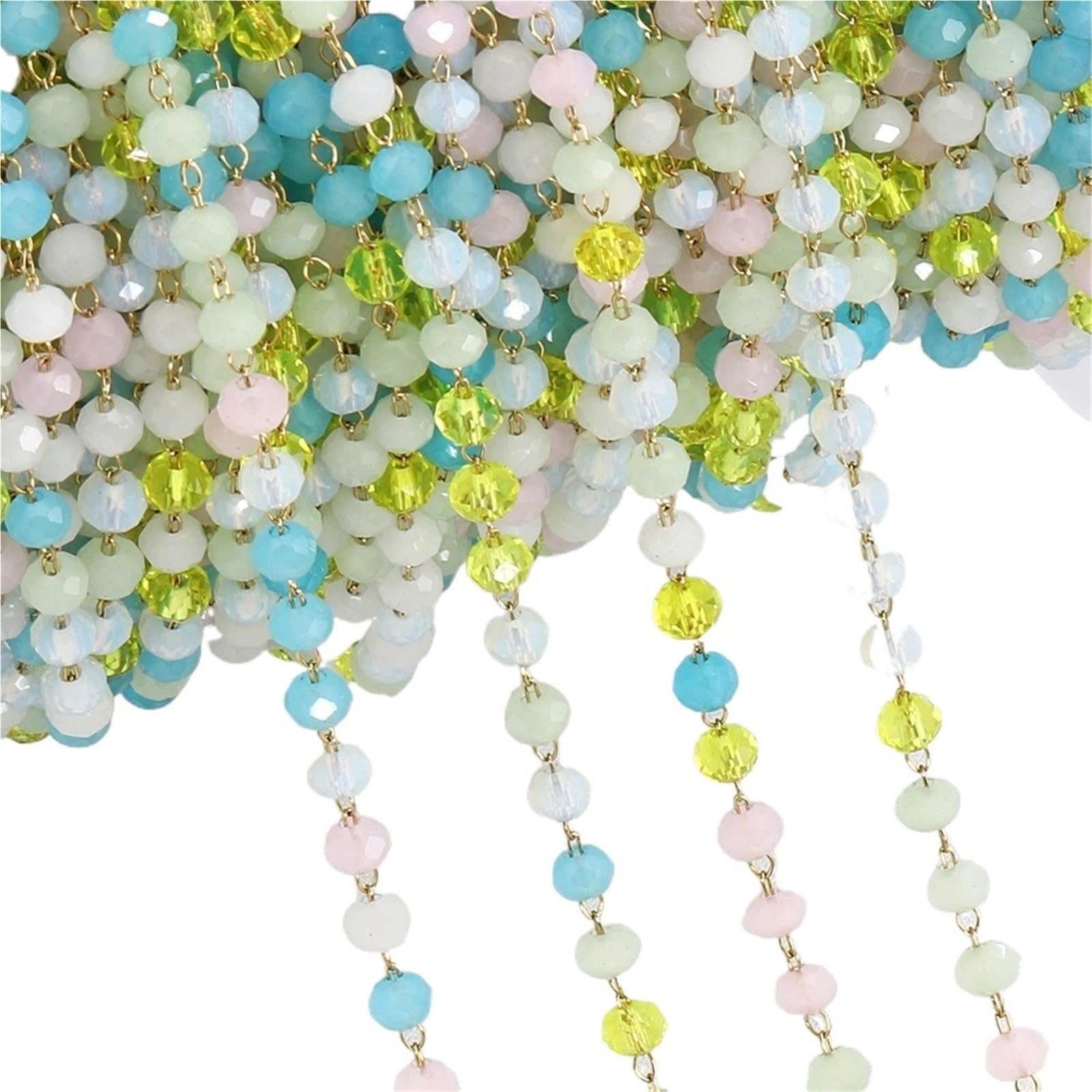 MOHUIED Ball Chain 1meter Colorful Ball Beaded Chain Glass Crystal Beads Necklace for Jewelry Making DIY Crafts(LightBlueYellow-Gold)