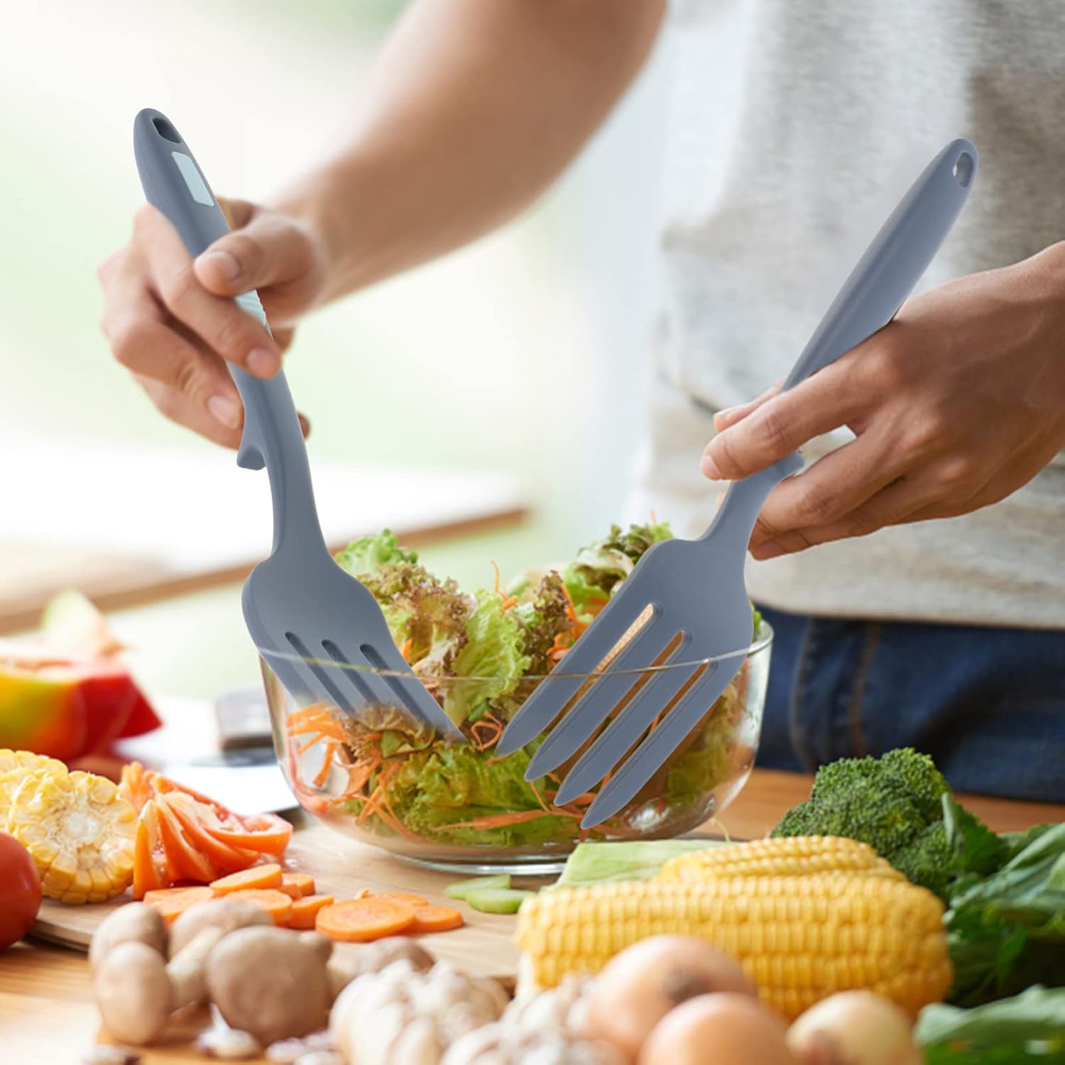 Silicone Kitchen Cooking Fork for Pasta, Salad, and Noodles