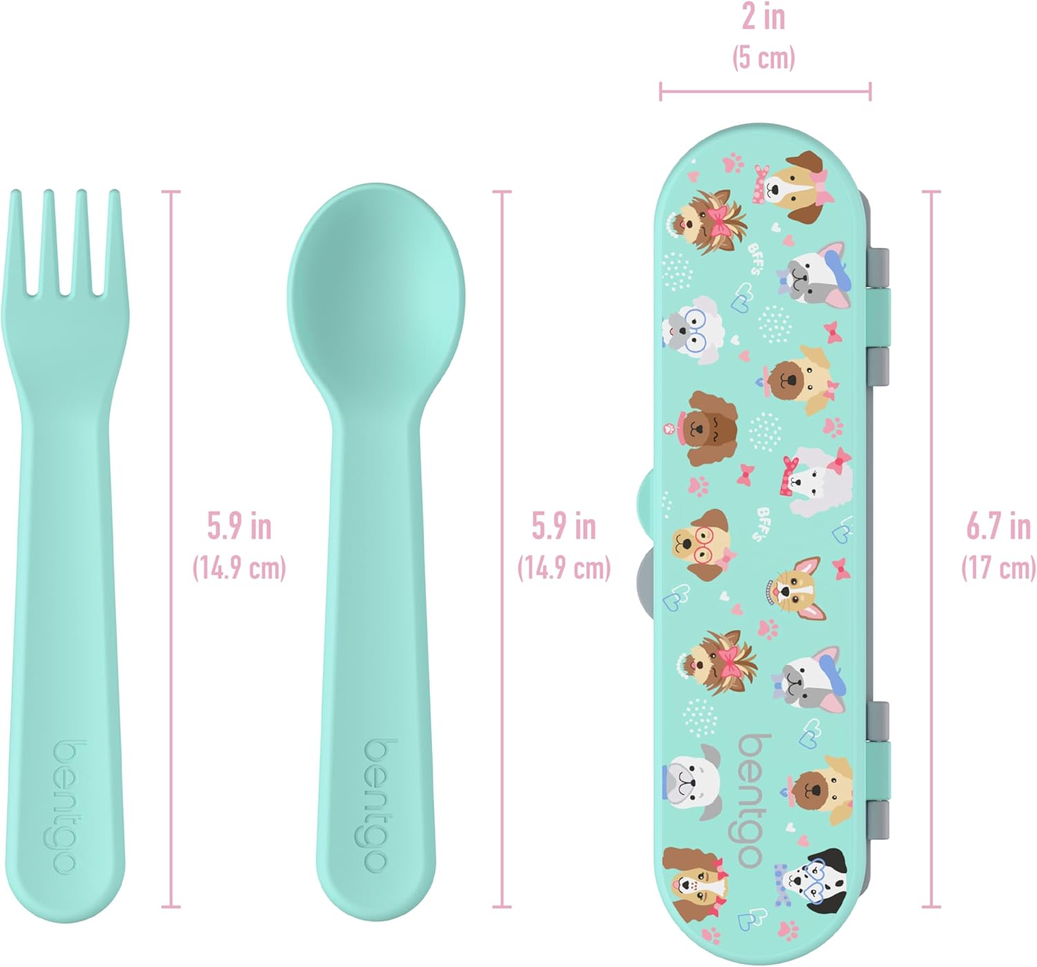 Bentgo Kids Utensil Set - Reusable Plastic Fork, Spoon & Storage Case - BPA-Free Materials, Easy-Grip Handles, Dishwasher Safe - Ideal for School Lunch, Travel, & Outdoors (Puppy Love) - Image 4