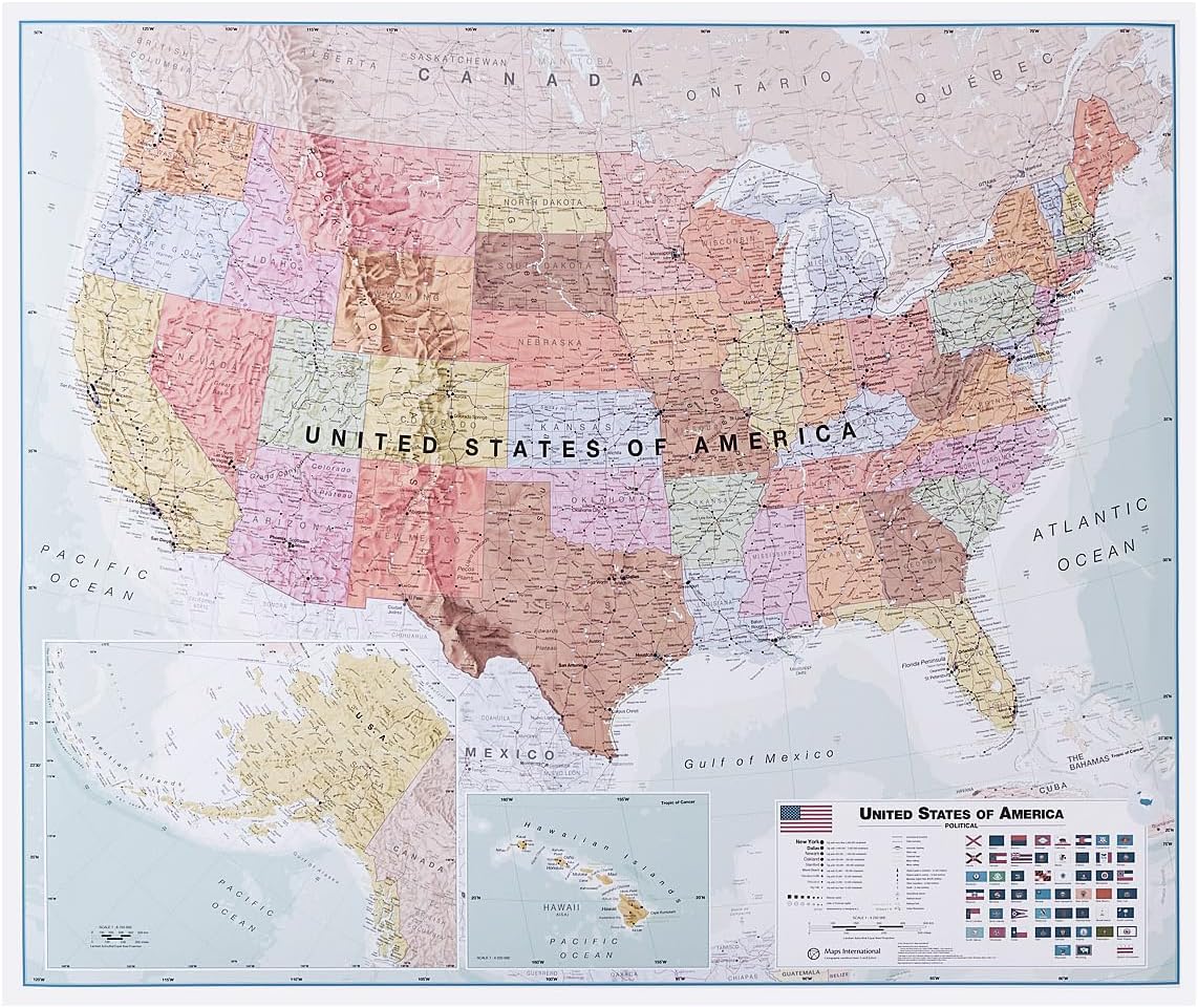 Maps International Large Executive USA Wall Map - Front Sheet Laminated - 36 x 48