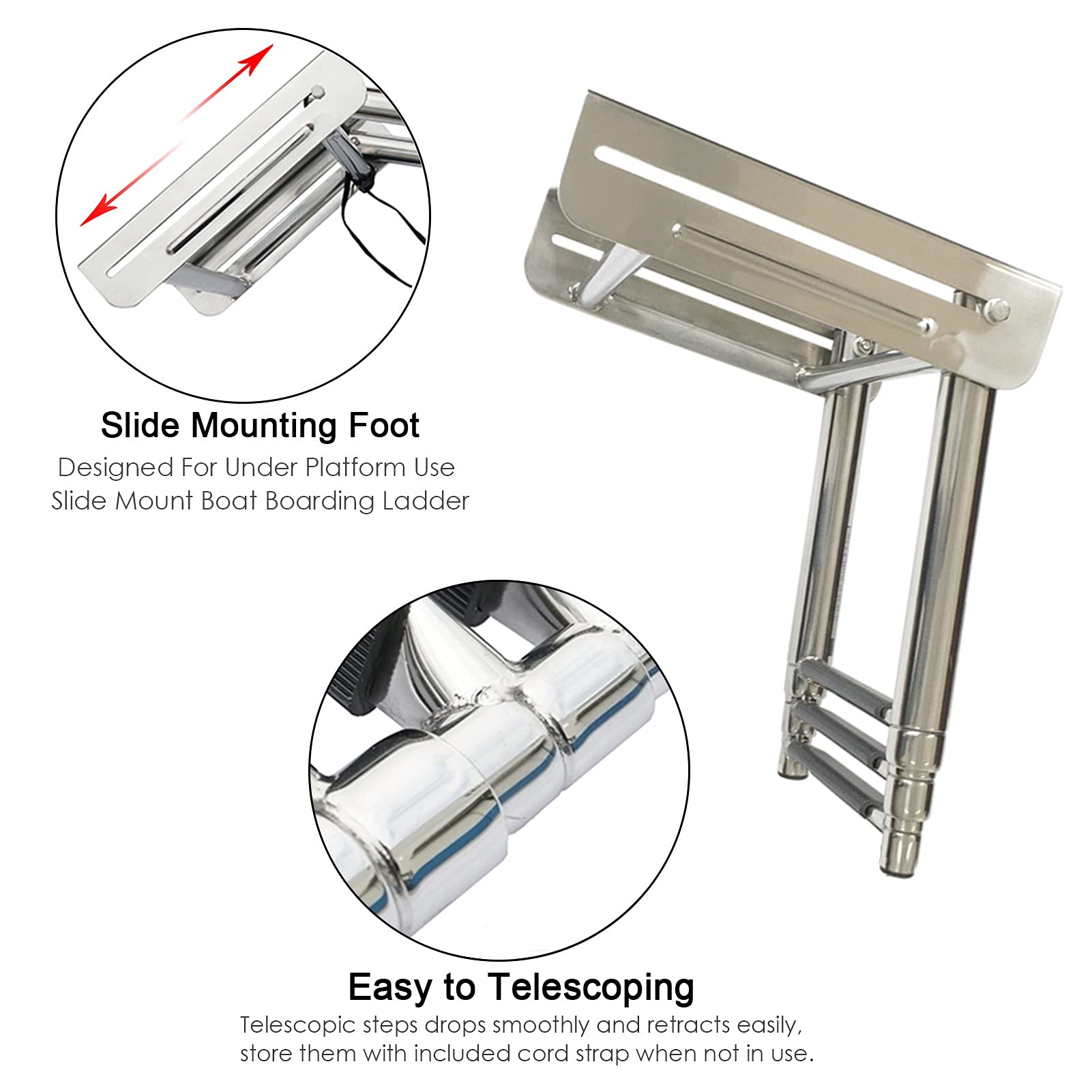 Scaletta Bagno Scaletta Barca Inox 4 Gradini Scala Telescopica Con Antiscivolo, Corrimano E Ampia Pedaliera, Scalette Barche Pieghevole Piscina Ponte Galleggiante Marina Drop Boat