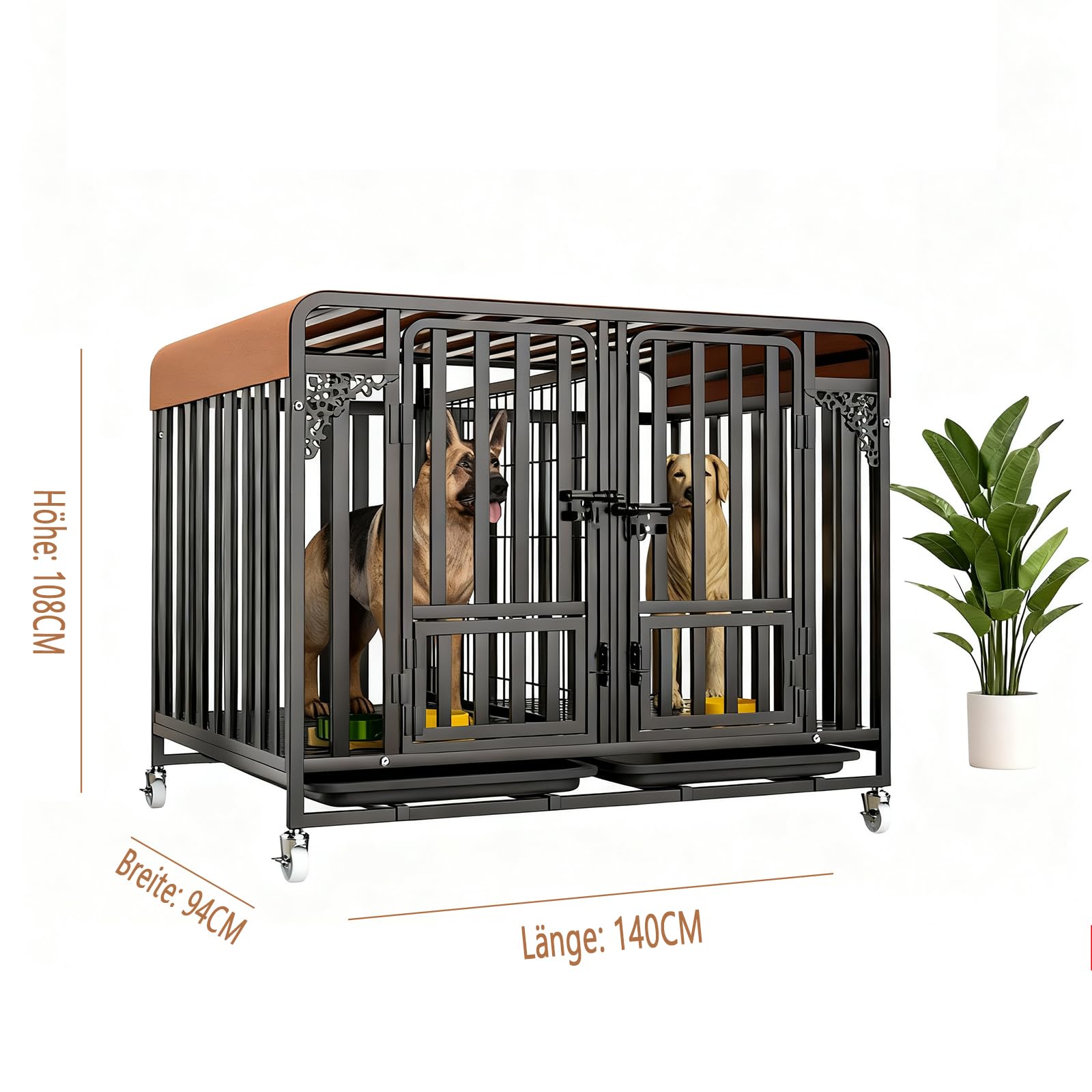 Metall-Hundebox, geeignet für den Innen- und Außenbereich, komplett mit Schale, für kleine, mittlere und große Hunderassen.hundekäfig (XXXL mit Trennwand) 140 * 94 * 108