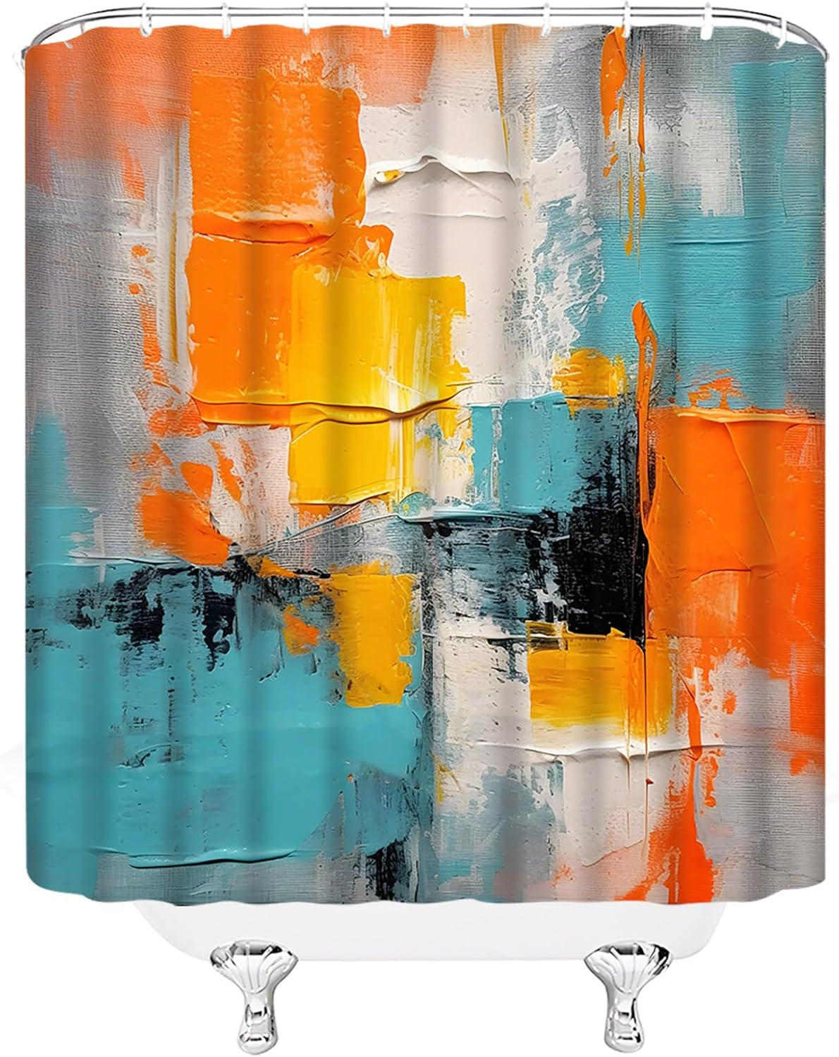 Abstract Painting Shower Curtain Orange Teal Oil Painting Painting Brush Strokes Ombre Vintage Retro Art Modern Polyester Bathroom Decor Sets with Hooks,Orange