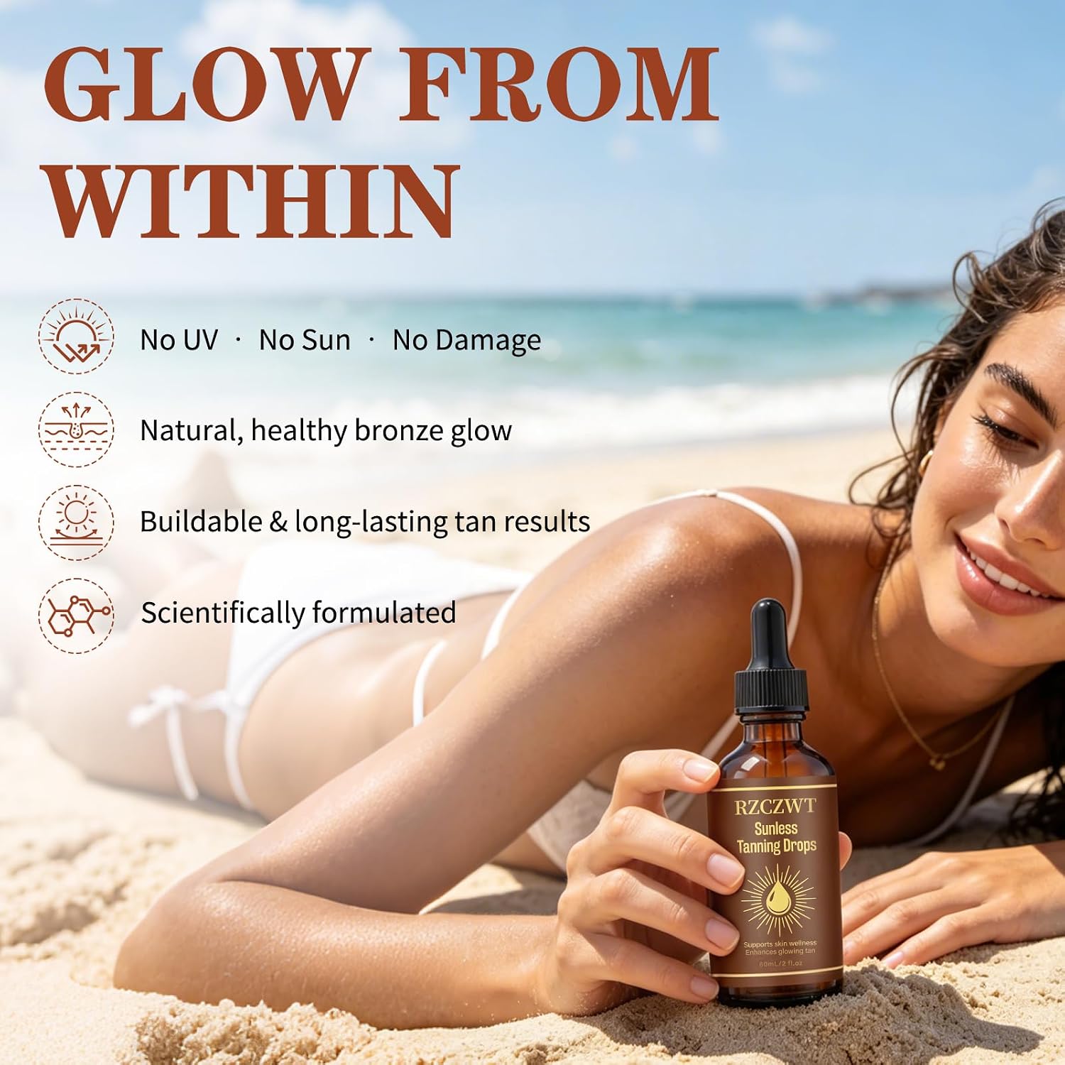Tanning Drops to Drink,Plant Based Sunless Tanning Drops for Face & Body,Streak-Free Bronzing Serum,Long-Lasting Customizable Glow,Suitable for all skin types