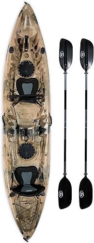 Kayak BKC UH-TK219 12 pies tándem para sentarse en la parte superior, 2 o 3 personas con 2 remos y asientos y 5 soportes para caña de pescar