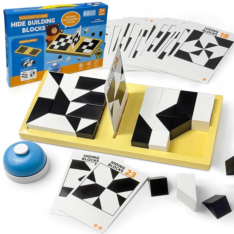 Puzzle Blocks for Kids,Education Puzzle Toy with Storage Tray,Brain Teaser with Challenges Cards 3D Logic & Spatial Thinking Tabletop Toy for Boys Girls