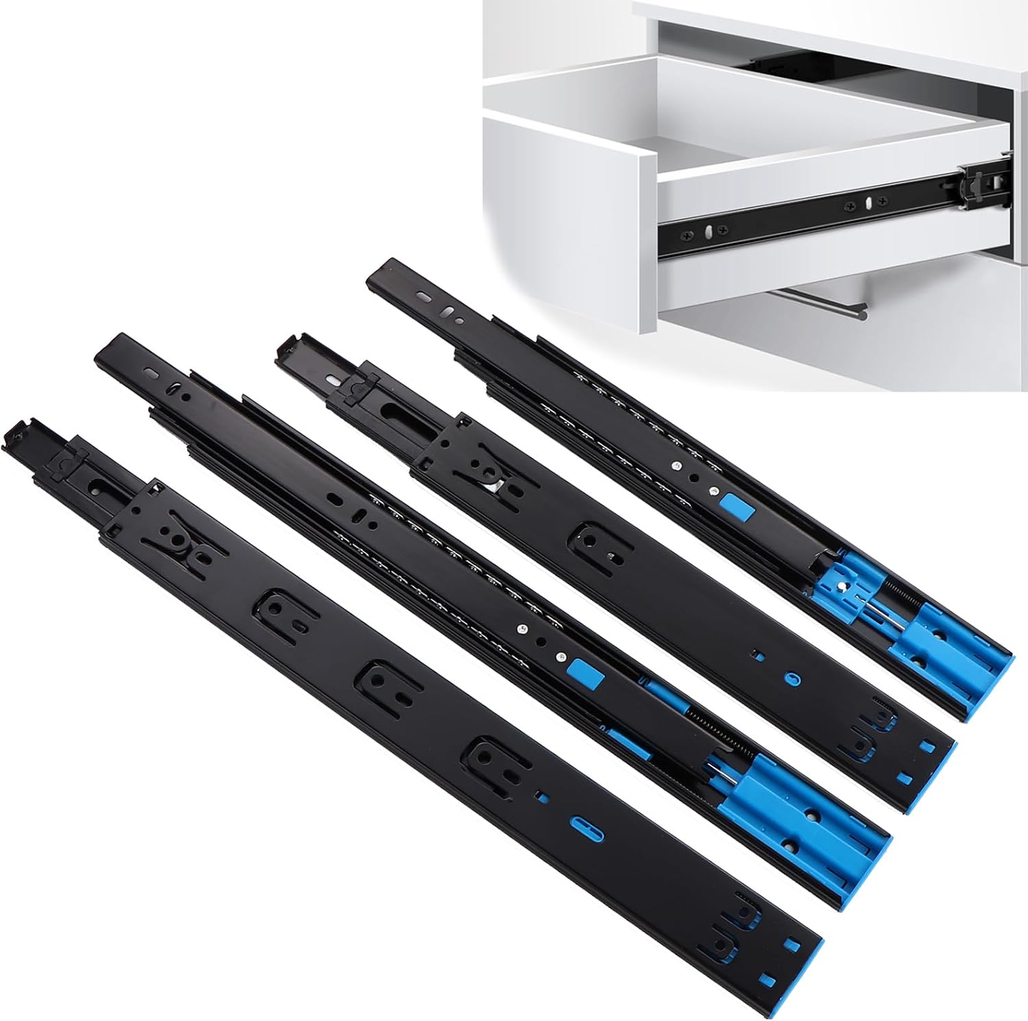 Full Extension Ball Bearing Drawer Slides, Soft Close Drawer Slides, Cabinet Drawer Runners, 10 in - 20 in (1 Pair-Black, 16 Inch)