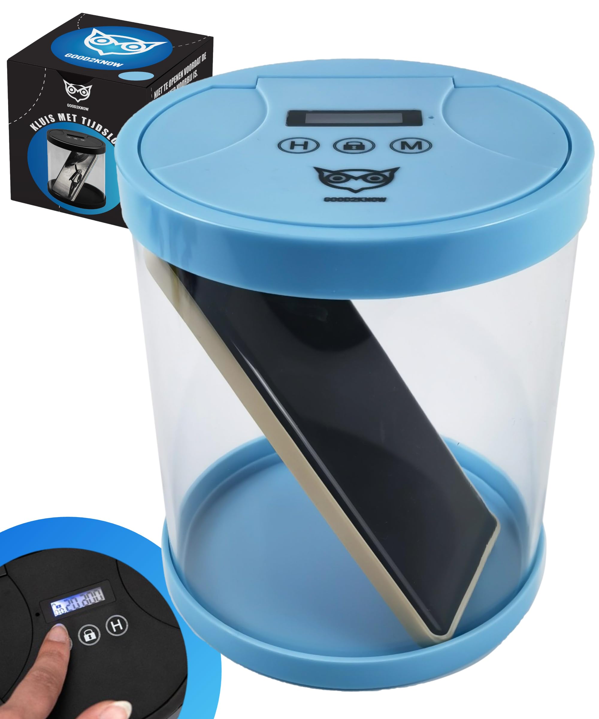 Good2know Cassaforte per telefono con blocco orario, smettere di fumare - Timer - Cassetta di sicurezza - Cucina sicura - Blu - Messa a fuoco e autodisciplina
