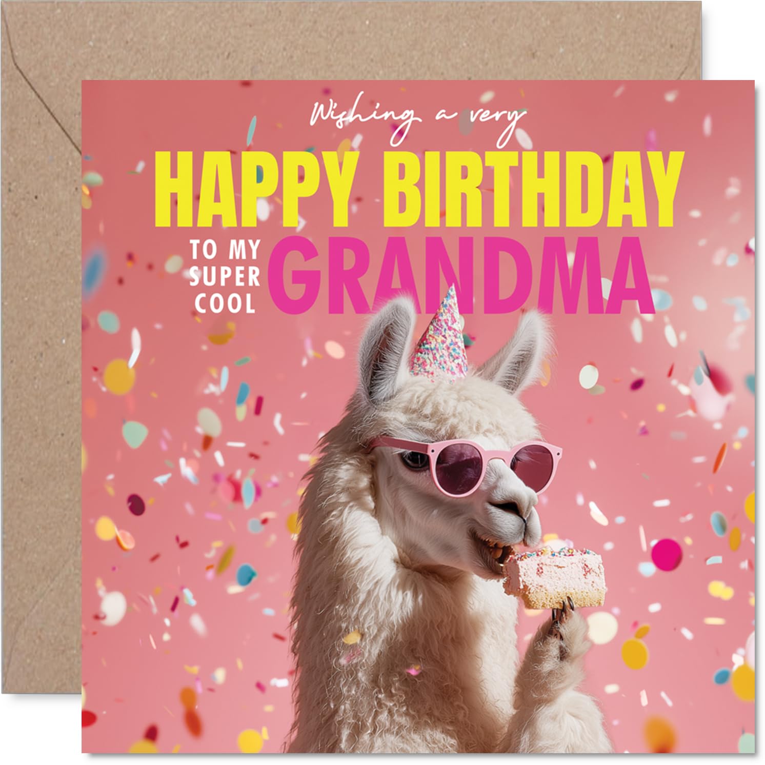 Grandma Birthday Card - Llam-azing Cake - Happy Birthday Card for Grandma from Grandson Granddaughter, 145mm funny llama Bday Greeting Cards