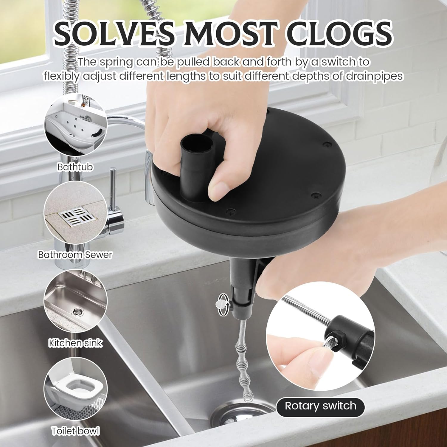 Auger Clog Remover Tool Robust Drain Unclogger 10m Spring Loaded Unclogging Pipe Efficient Unclogging Easy to Operate Blockage Unclogging Tool Reusable Used in Kitchens US(Style 1)