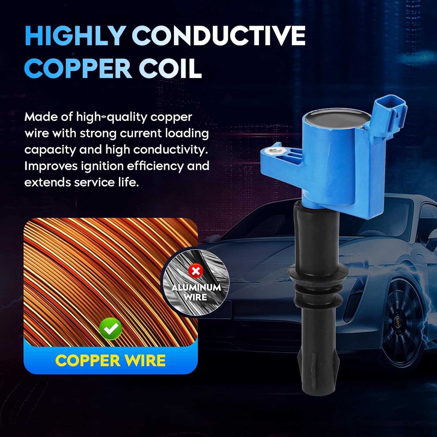 Ignition Coil Pack + Iridium Spark Plugs for Ford F150 5.4L V8 2004-2008, F250 F350 Super Duty 5.4L V8 6.8L V10, Expedition, for Lincoln Mark LT Navigator, Replaces DG511 FD508 Coil Boots, 8 Sets