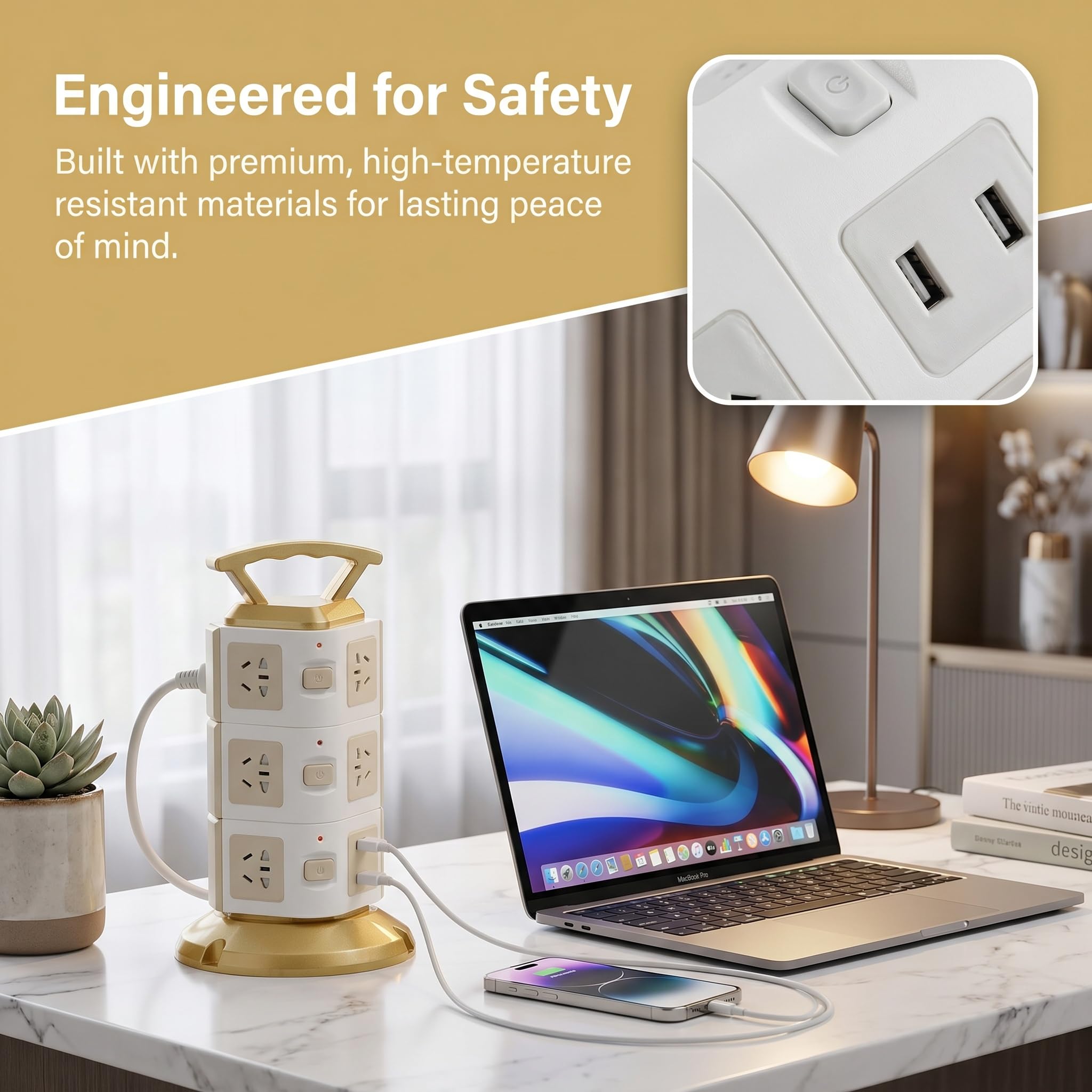 Multipresa con Porte USB - Adattatore Multifunzionale per più Dispositivi, Presa Multipla con Protezione da Sovratensione per Uso Domestico E in Ufficio