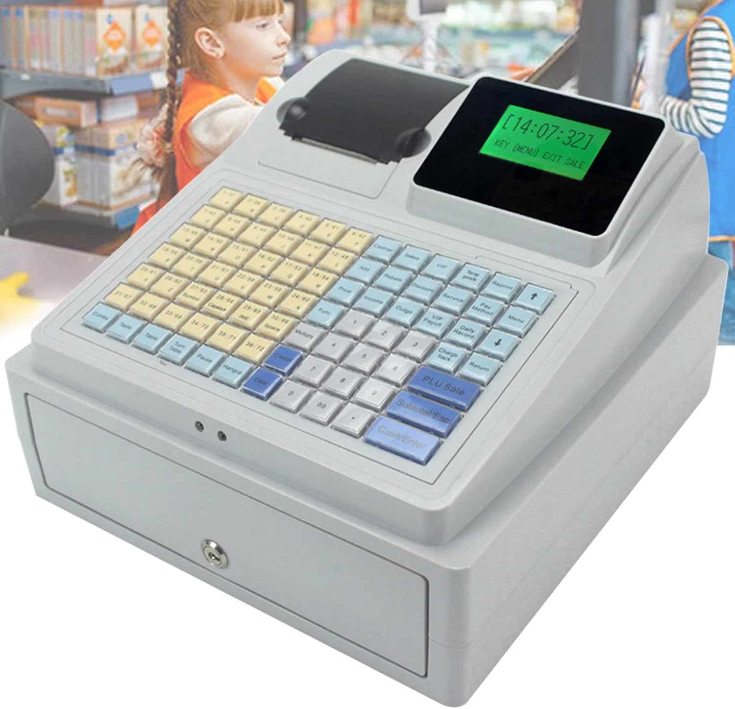 Amazon.co.jp 81キーの電子キャッシュレジスター、取り外し可能なキャッシュトレイ付きの8つのデジタルLEDキャッシュレジスター