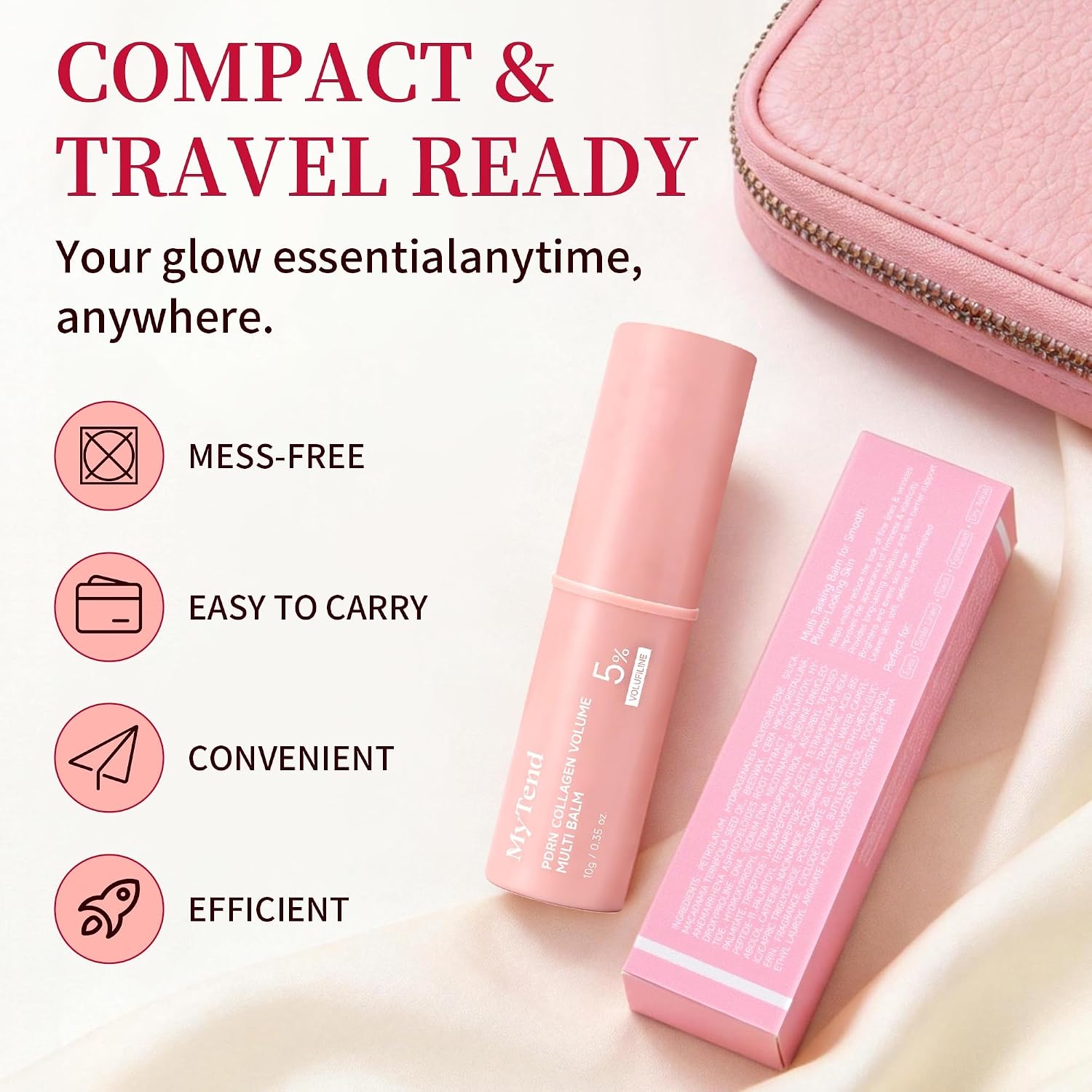 PDRN Pink Collagen Volume Multi Balm, Volufiline NAD Collagen PDRN Eye Balm Stick for Fine Lines Anti Aging Dark Circles, Multi Peptides Hydrating Balm Stick for Face Neck Lips Body Makeup, 0.35 Oz