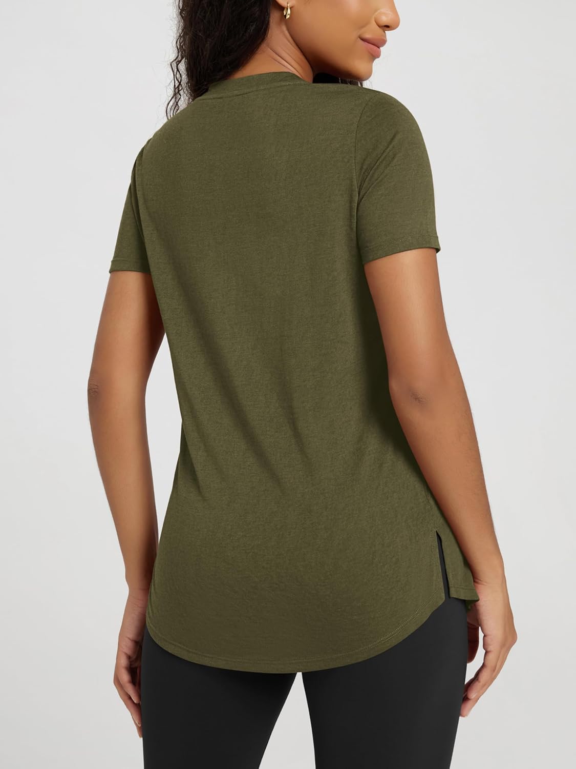 ODODOS Women's Short Sleeve Tunic Top - Ultralight Soft Breathable Side Slit Basic Tee Yoga Workout T-Shirt - Image 3