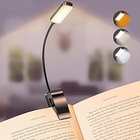 Luminária de Leitura LED, 3 Temperaturas de Cor, Brilho Ajustável, Recarregável, Preto