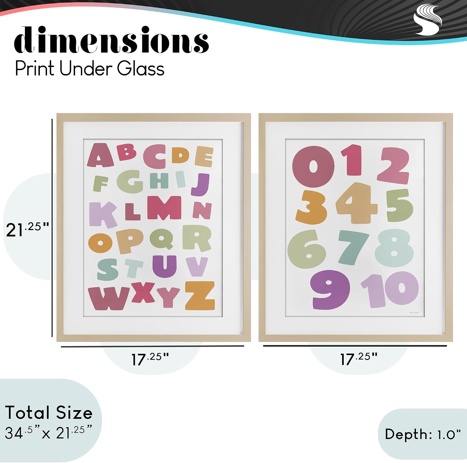 Alphabet Numbers Educational, 17 x 21 Inch Framed Print Under Glass Set | Stupell Industries · By Susan Ball · Ready to hang · Great for nursery or playroom · Made in USA