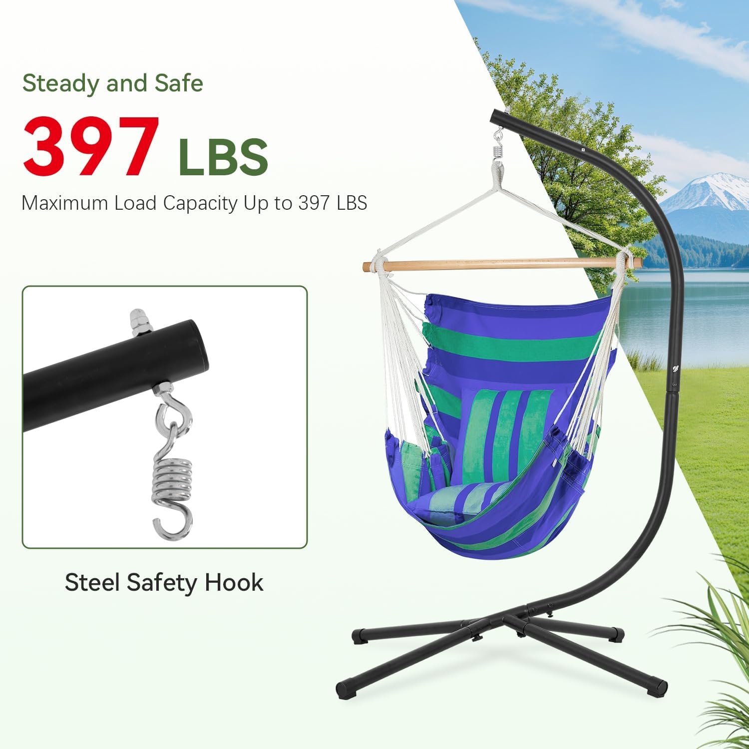 PayLessHere Hanging Hammock Stands Hammock Chair Stands Outdoor Solid Steel Heavy Duty Stand Only Construction for Hanging Hammock ，C Stand Air Porch Swing Chair Indoor（Stand Only）