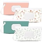 FEBSNOW 4 Pack Baby Wipes Dispenser Holder, Portable Refillable Baby Wet Wipes Pouch Container Reusable Travel Case for Outdoor Hiking, Green Leaves