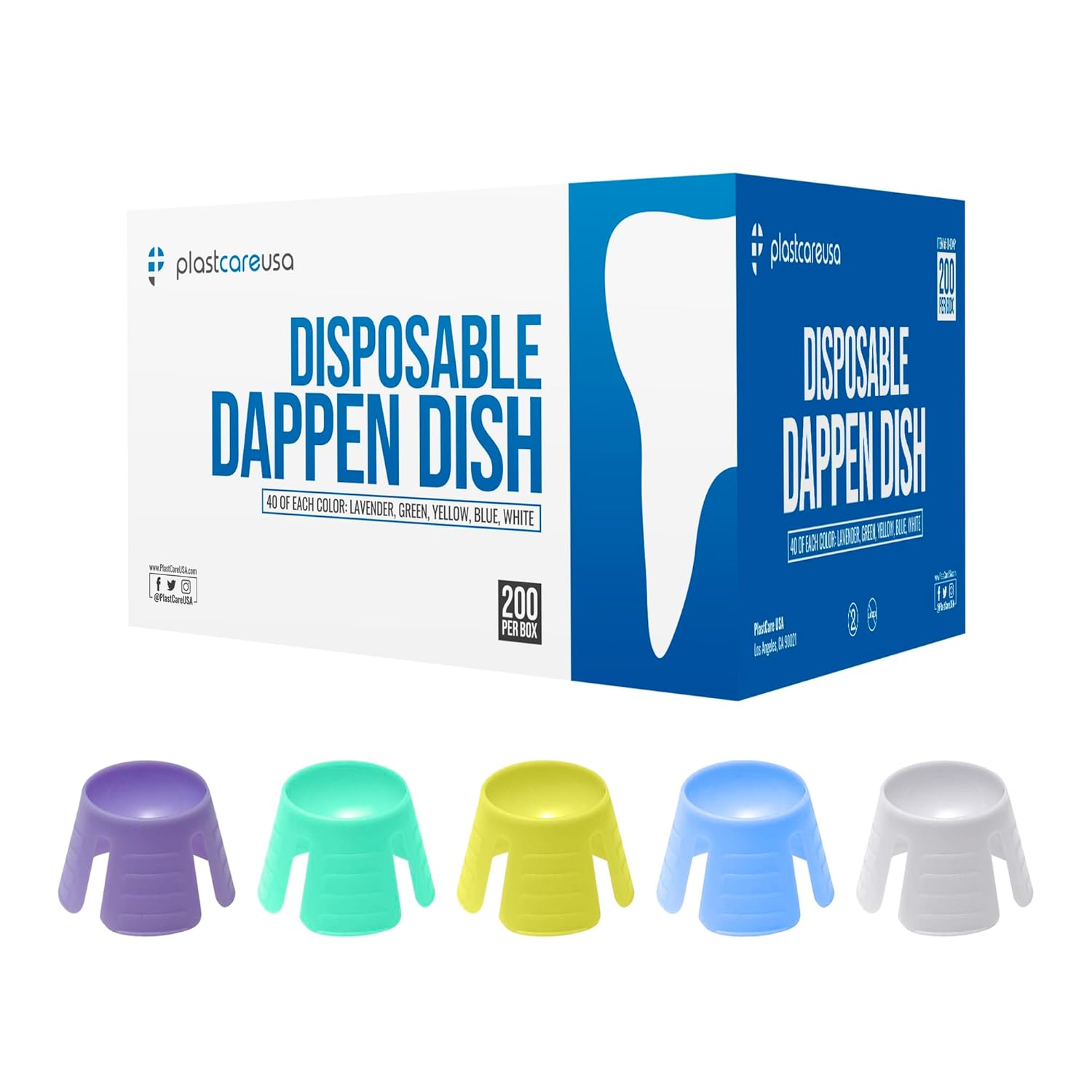 1000 PlastCare USA Assorted Dappen Dish, Disposable Small Plastic Containers – Liquid Bowls for Dental and Nail Procedures (5 Boxes of 200)