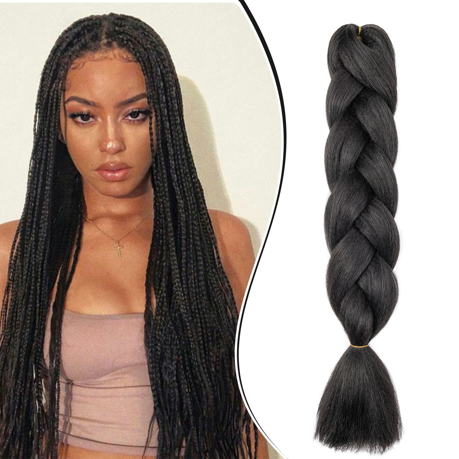 Dcbaboo Black Hair Extensions for Braiding Jumbo Braiding Hair Extension 1pack 24inch Synthetic Hair Kanekalon Ombre Braids Extensions Hair Afro Crochet Twist Box Braids 100g