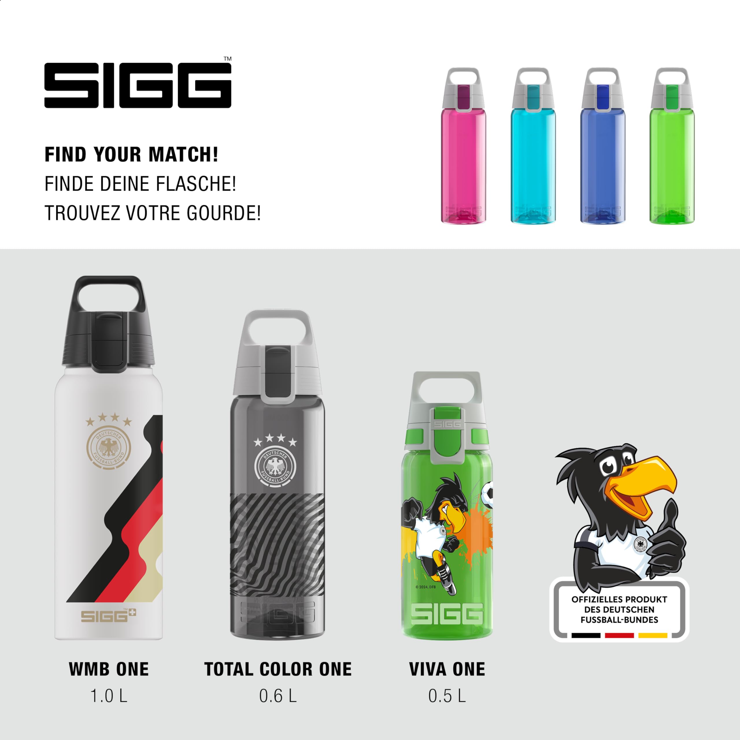 Sigg - Tritan Trinkflasche - Total Color ONE - Für Kohlensäurehaltige Getränke Geeignet - Spülmaschinenfest - Auslaufsicher - Federleicht - BPA-frei - 500 ML / 600ML / 1L