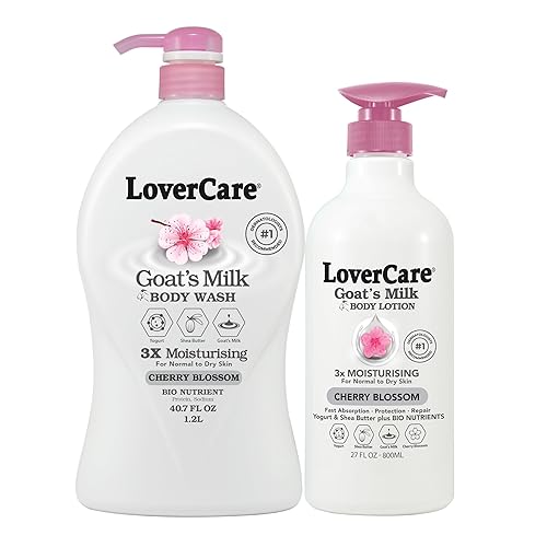 Combo de leche de cabra hidratante Body Wash Crema de ducha Cherry Blossom 40.7 fl oz Loción corporal de leche de cabra con flor de cerezo 27 fl oz
