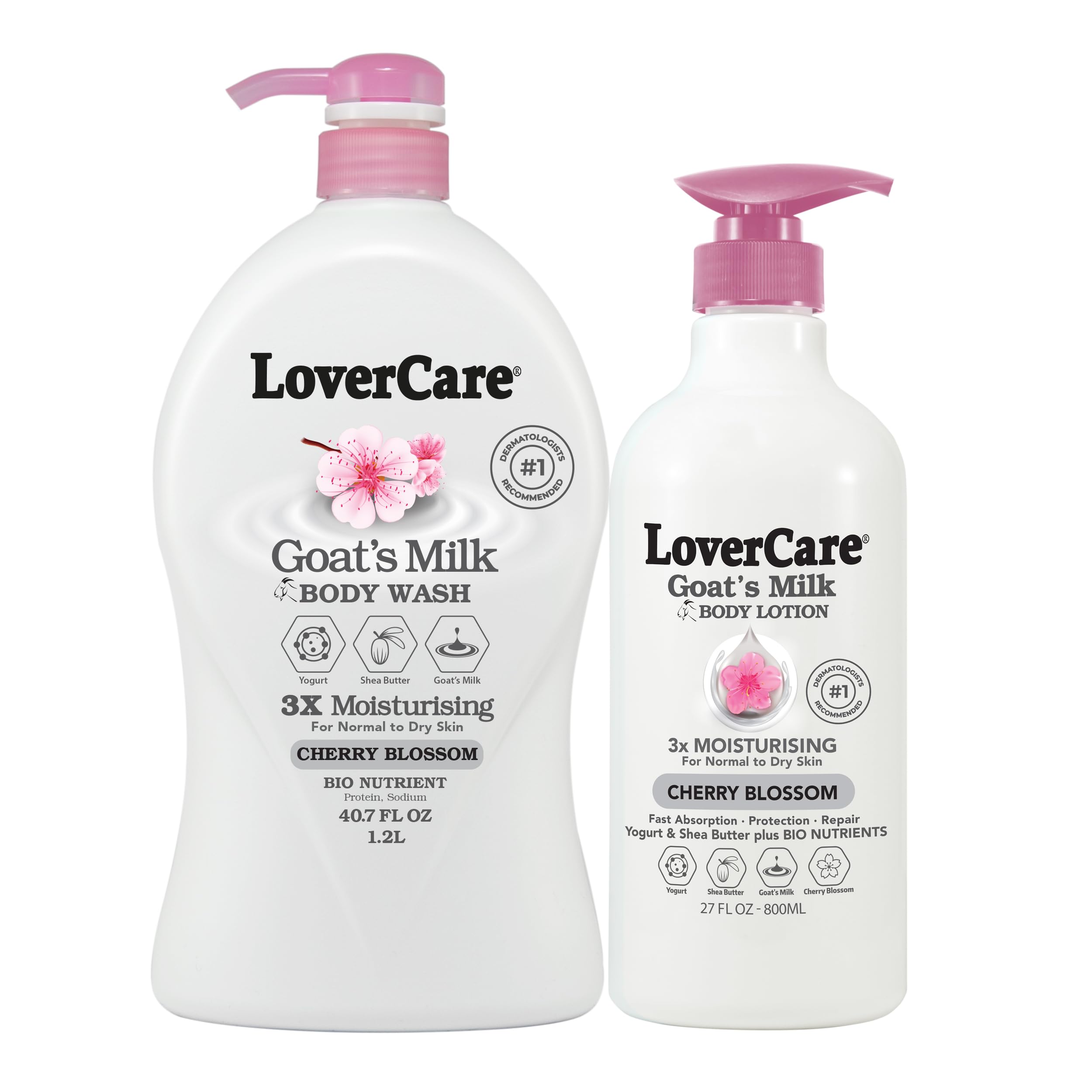 Combo Goat Milk Moisturizing Body Wash Shower Cream Cherry Blossom 40.7 fl oz Goat Milk Cherry Blossom Body Lotion 27 fl oz