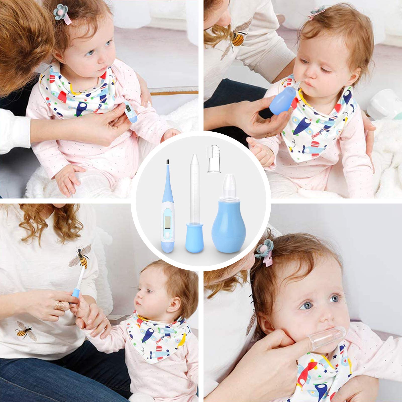 Trousse de Soin Bébé, HyAdierTech 13 Bébé Naissance Set, Kit de Soin Bébé, soins bébé Infirmière nouveau-né Bébé Clou Cheveux Soins de santé Des gamins Thermomètre Toilettage Brosse Trousse (Bleu)