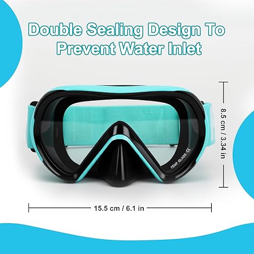 Miniatura 2 de Gafas de natación para niños (2 unidades), correa de tela elástica, máscara de buceo de vidrio templado de 180, gafas de esnórquel para niños de 6 a