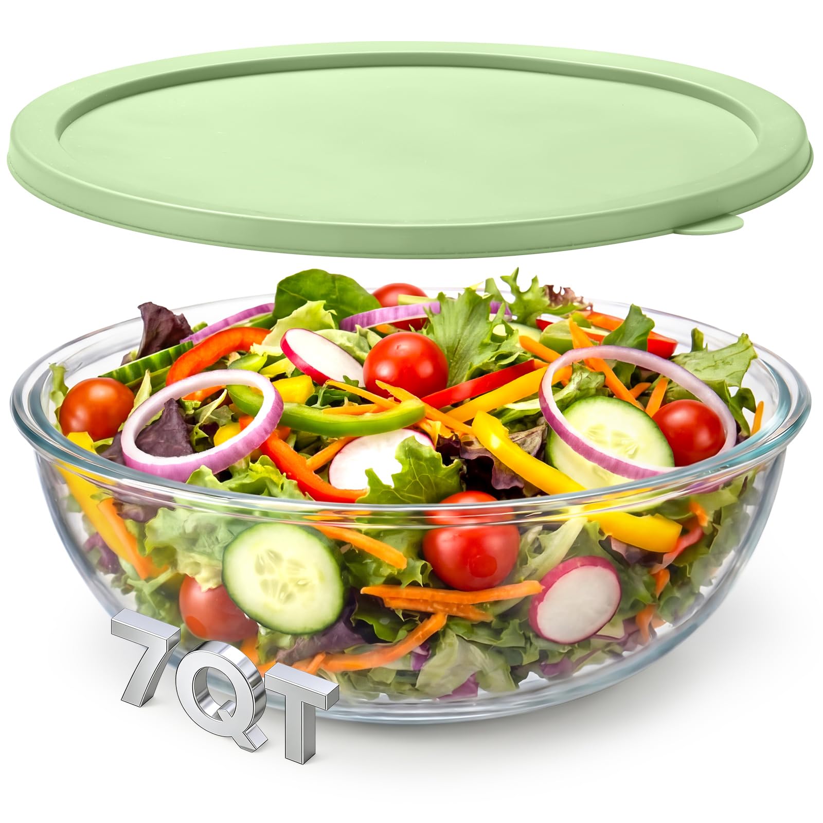 Photo 1 of Yiyiring 7 Qt Large Glass Mixing Bowl with Lid Thickened Borosilicate Glass Bowl for Baking Sourdough, Meal Prep, Salad, Mixing, Microwave Storage Prepping Freezer Safe