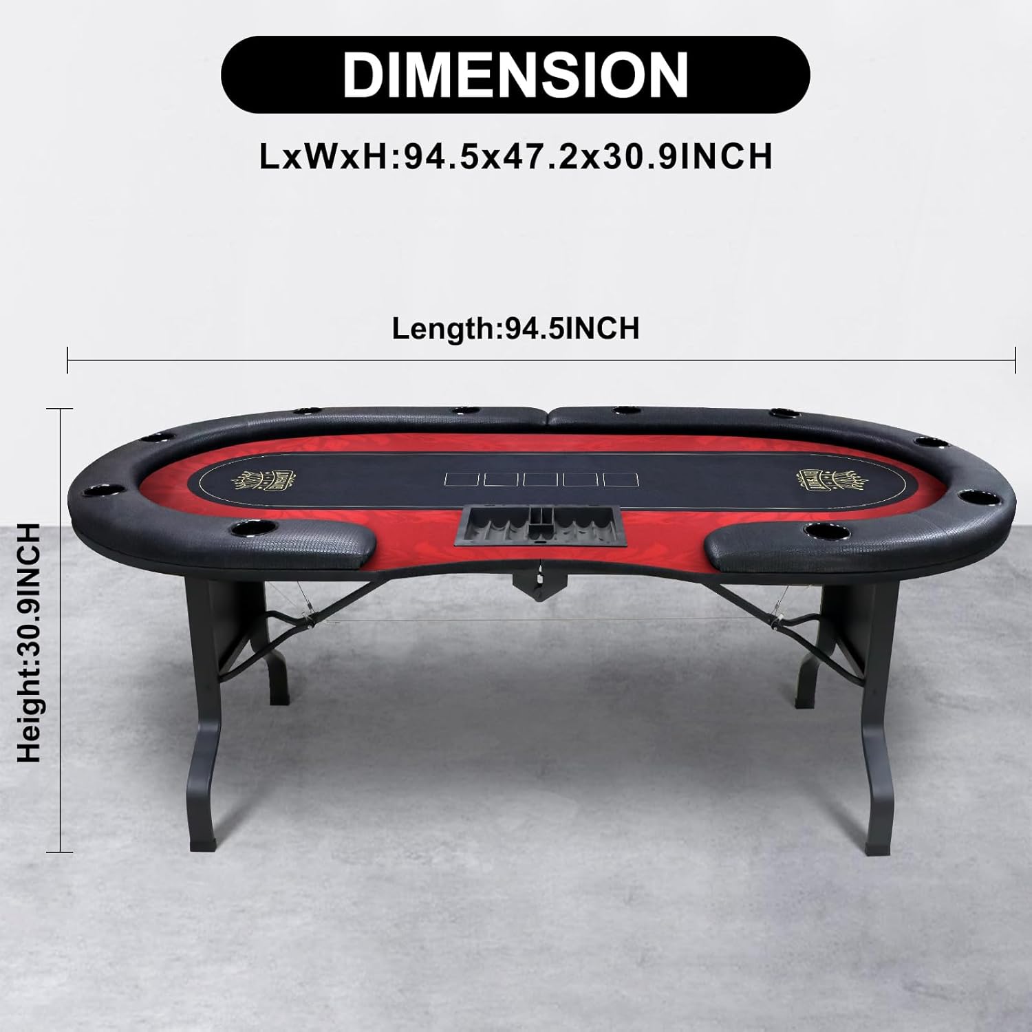 GUTSHOT Foldable Poker Table for 10 Players with 10 Chairs and an Additional Mat- Soft-Padded Armrest, Individual Cup Holders, Portable Mat - Long-Lasting Poker Table