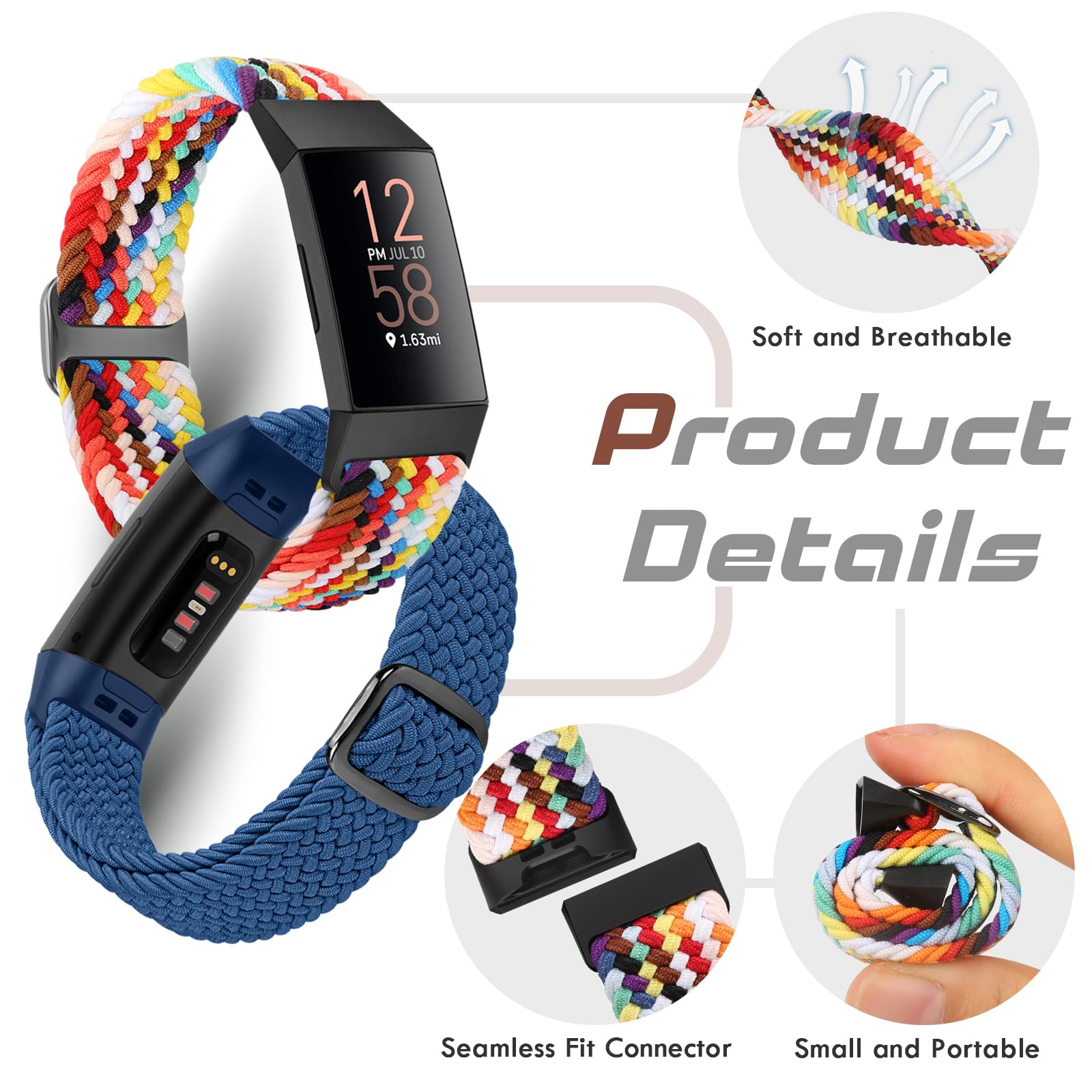 Bcuckood Braided Strap Compatible with Fitbit Charge 4/Charge 3 Straps for Women Men Adjustable Elastic Sport Soft Nylon Replacement Wristband for Fitbit Charge 4/Charge 3/SE - Image 4