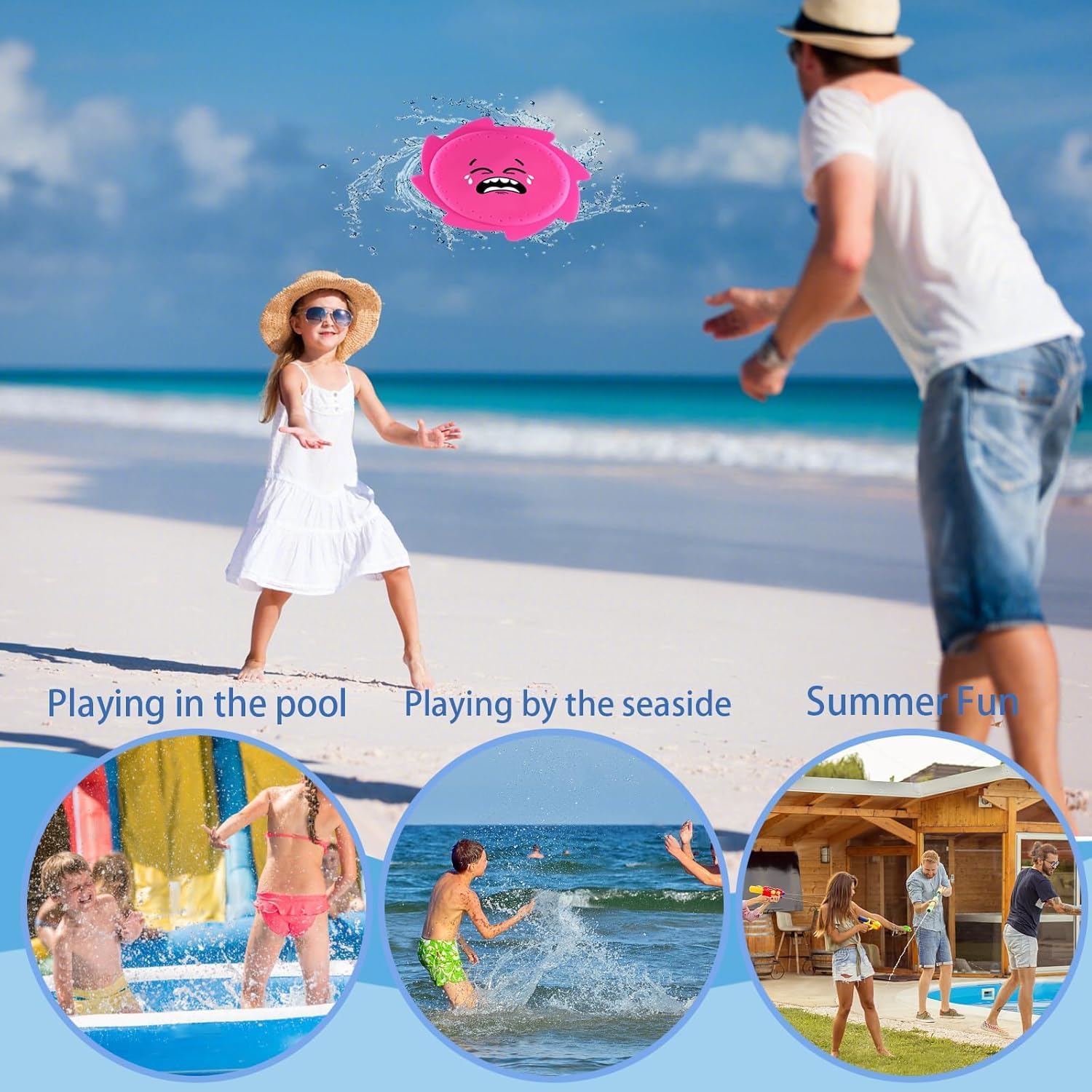 1 Pcs Splash Water Flying Discs in Disc Water Toys with Portable Mesh Bag, Fun Pool, Beach Toys & Games for Kids and Toddler Bright Colors Random 2