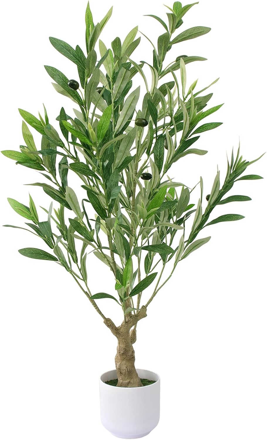 34" Fake Olive Tree with Pot Indoor, Small Artificial Olive Branches Stems Potted Greenery Faux Green Plants in Pot for Tabletop Desk Office Bedroom Bathroom Kitchen Living Room Home Decor